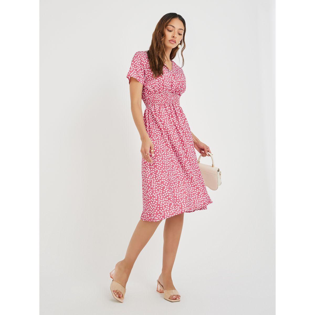 فستان بطول الركبة مطبع بزهور صغيرة-women-clothing-dresses-image-2