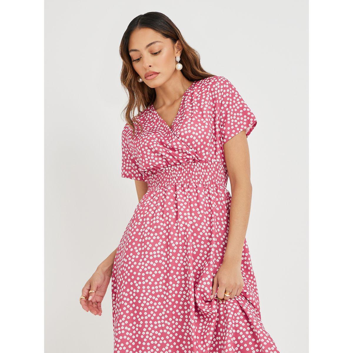 فستان بطول الركبة مطبع بزهور صغيرة-women-clothing-dresses-image-3