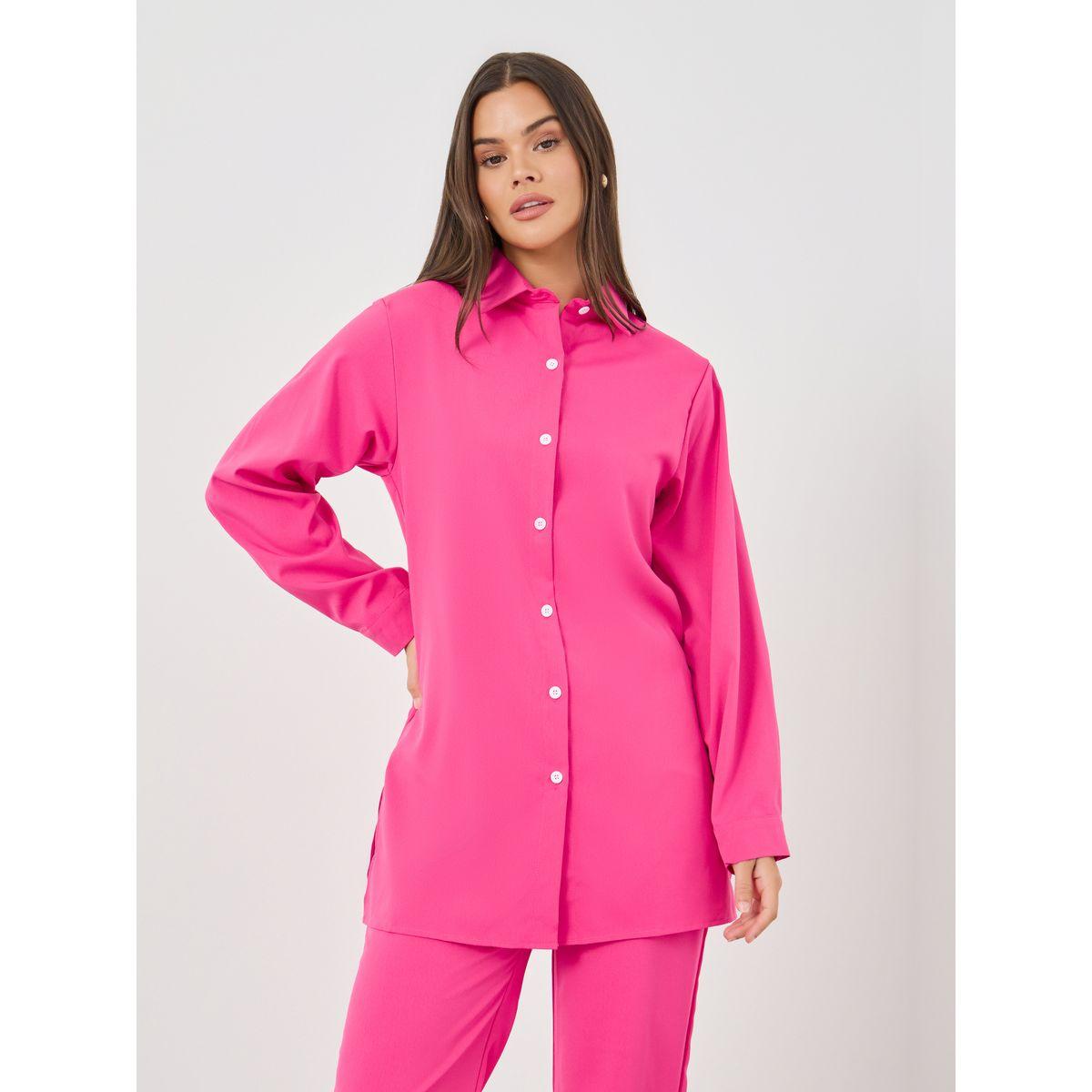 Styli Solid Long Sleeve Shirt and Wide Leg Pants Co-Ords-women-clothing-coordsets-image-2