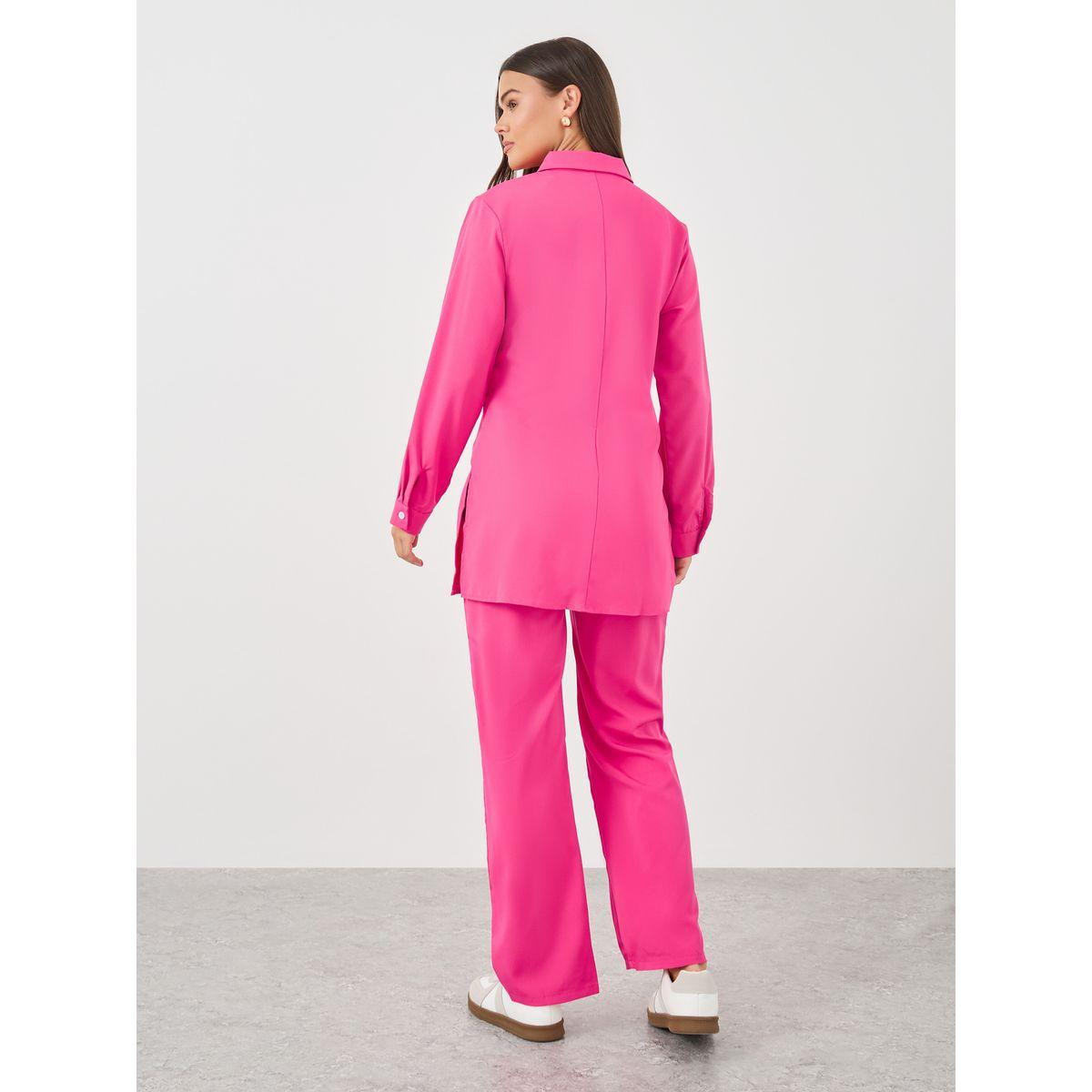 Styli Solid Long Sleeve Shirt and Wide Leg Pants Co-Ords-women-clothing-coordsets-image-4