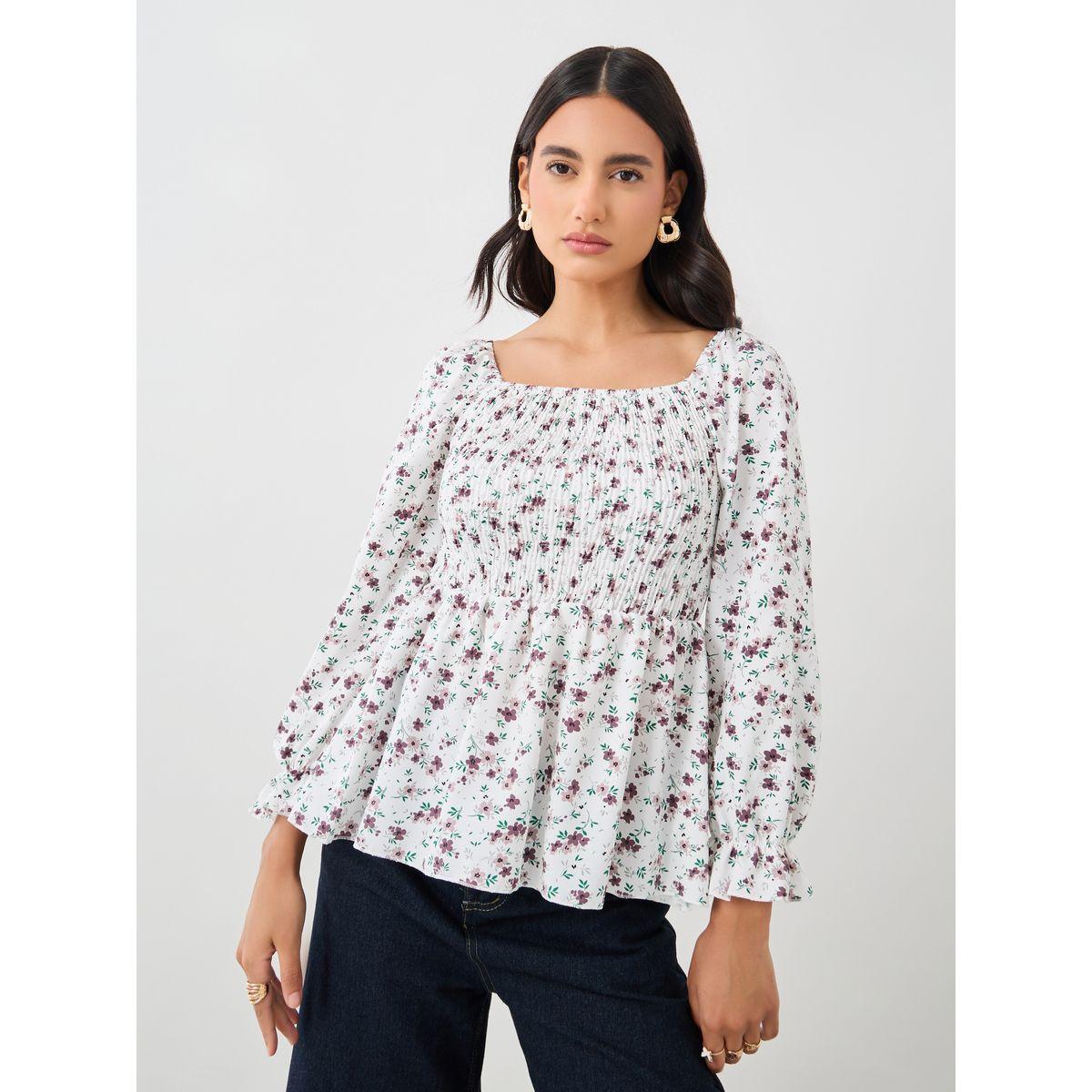 Styli Ditsy Print Puff Sleeve Smocked Detail Blouse-women-clothing-shirtsandblouses-blouses-image-1