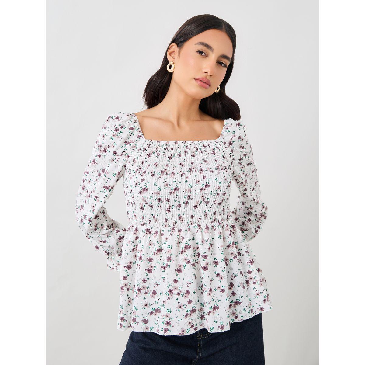 Styli Ditsy Print Puff Sleeve Smocked Detail Blouse-women-clothing-shirtsandblouses-blouses-image-3