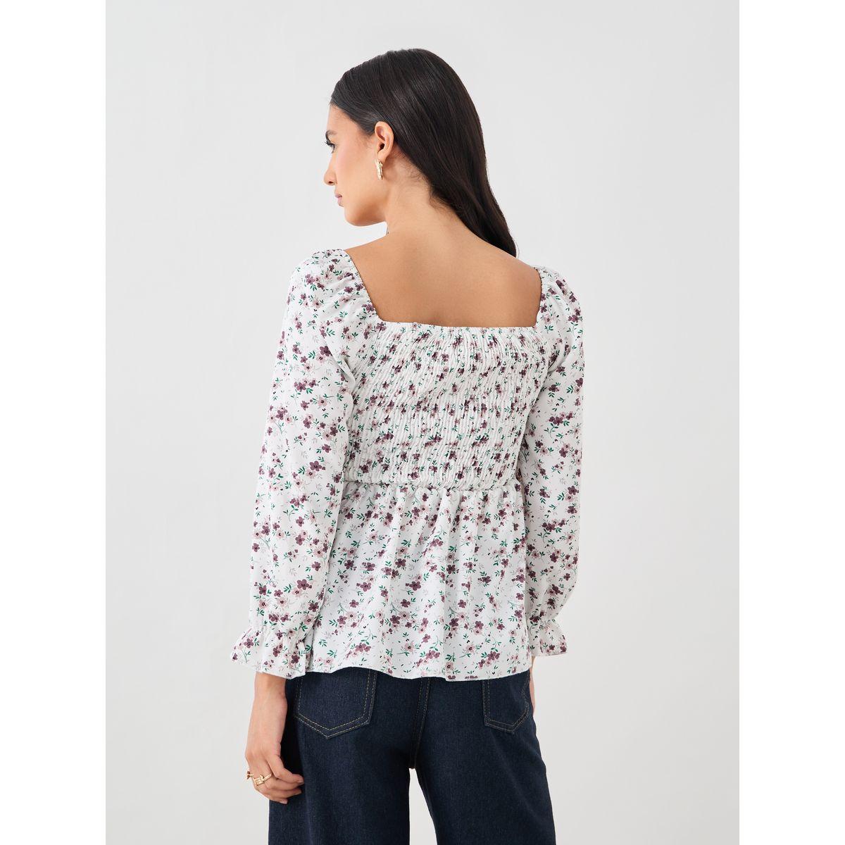 Styli Ditsy Print Puff Sleeve Smocked Detail Blouse-women-clothing-shirtsandblouses-blouses-image-5