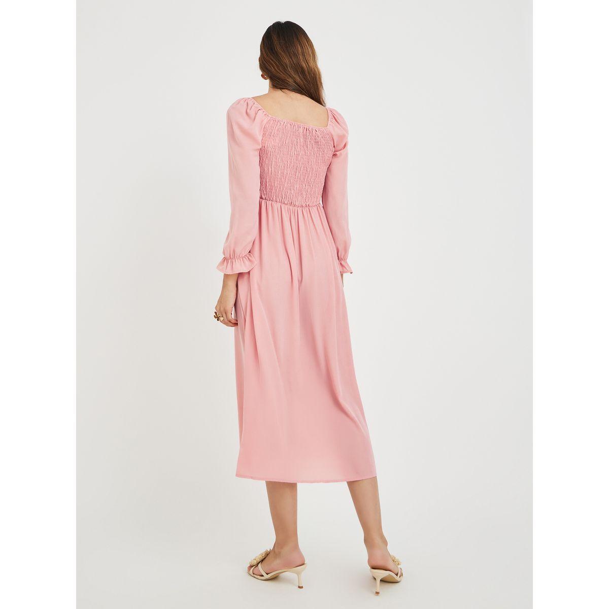 فستان ميدي سادة بحافة واسعة ورقبة واسعة-women-clothing-dresses-image-4