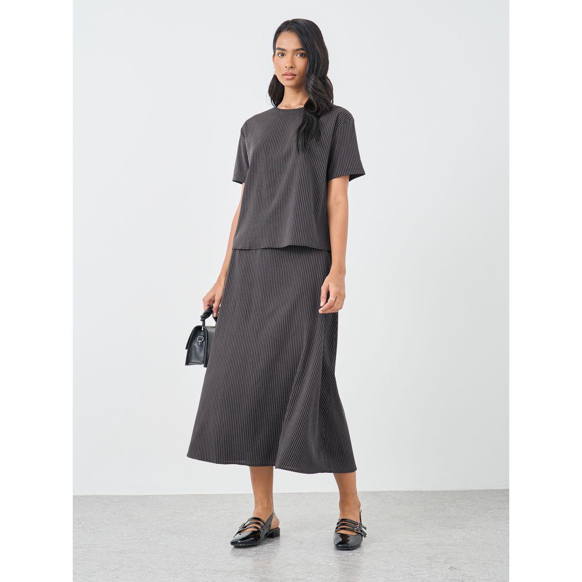 Styli Striped Round Neck Top and Midi Skirt Co-Ords-women-clothing-coordsets-image-2