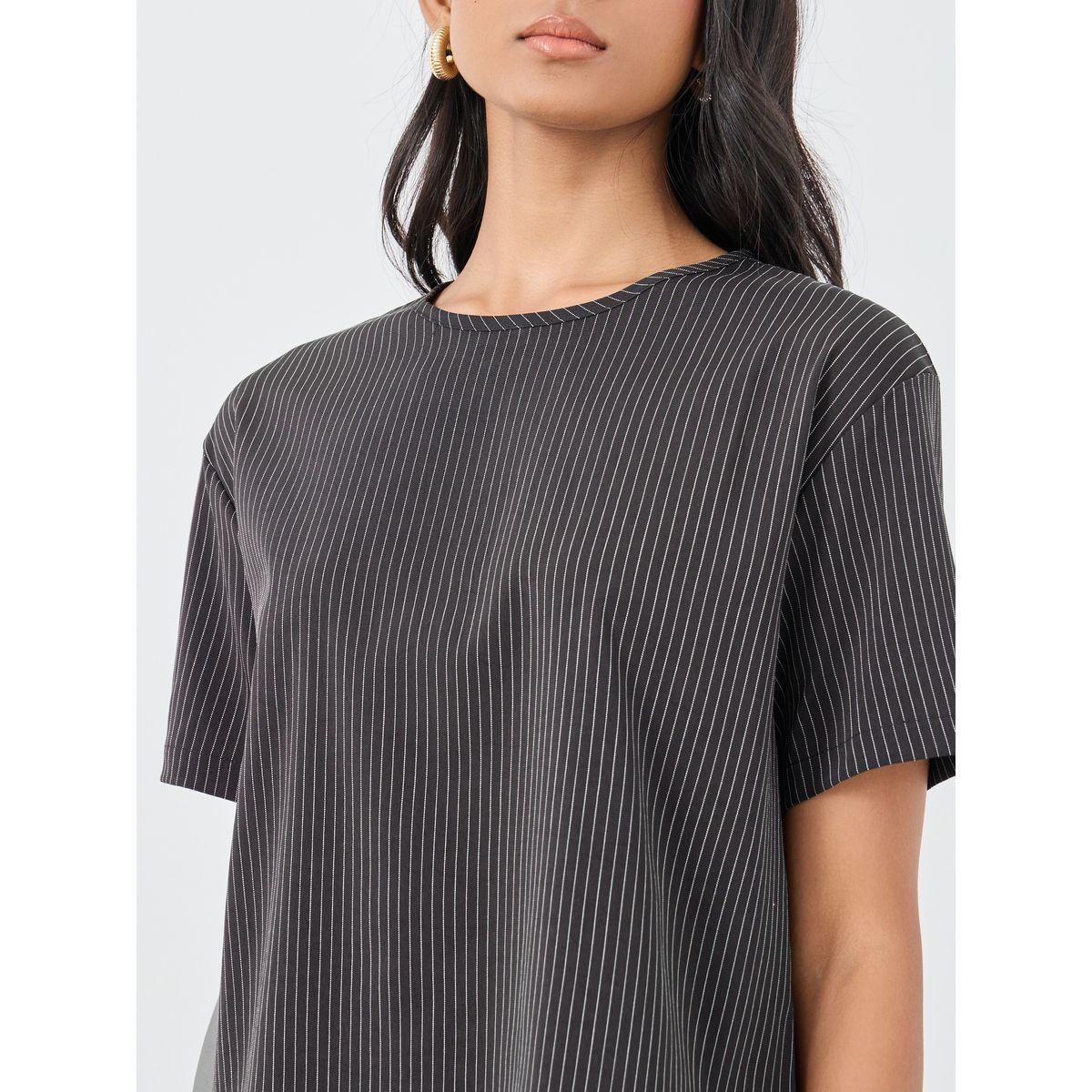 Styli Striped Round Neck Top and Midi Skirt Co-Ords-women-clothing-coordsets-image-4