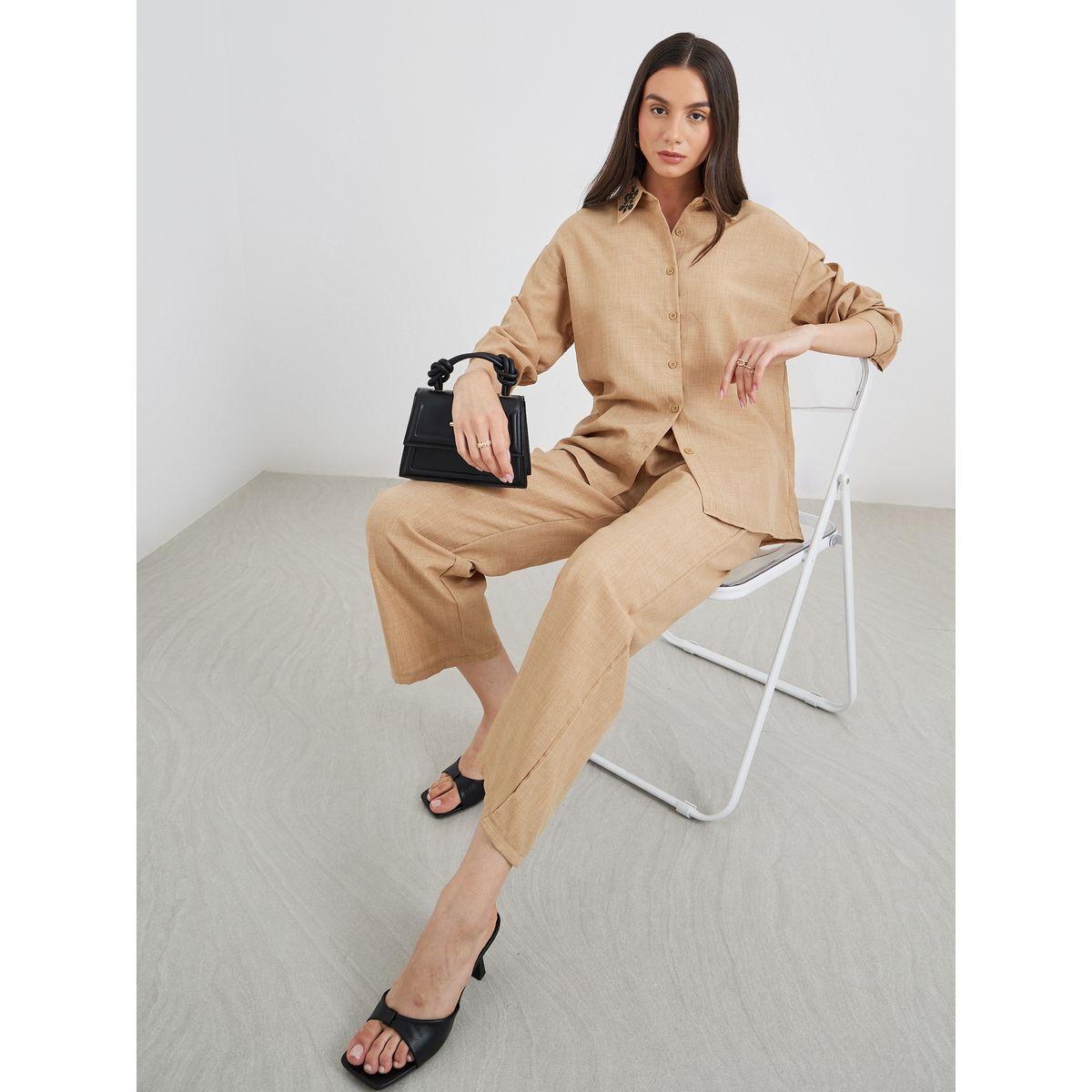 Styli Embroidered Collar Detail Shirt and Pants Co-Ords-women-clothing-coordsets-image-1