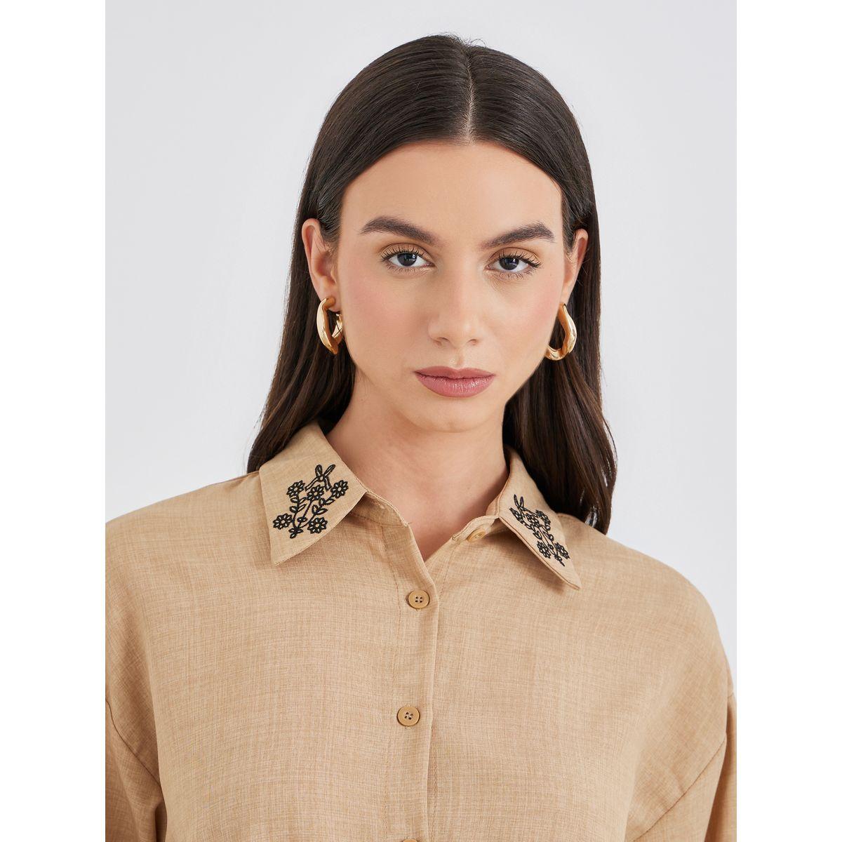 Styli Embroidered Collar Detail Shirt and Pants Co-Ords-women-clothing-coordsets-image-5