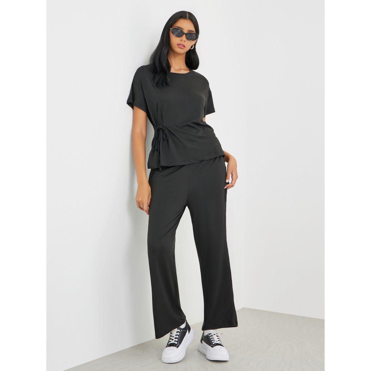 Styli Side Tie Short Sleeve Top and Pants Co-Ords-women-clothing-coordsets-image-1