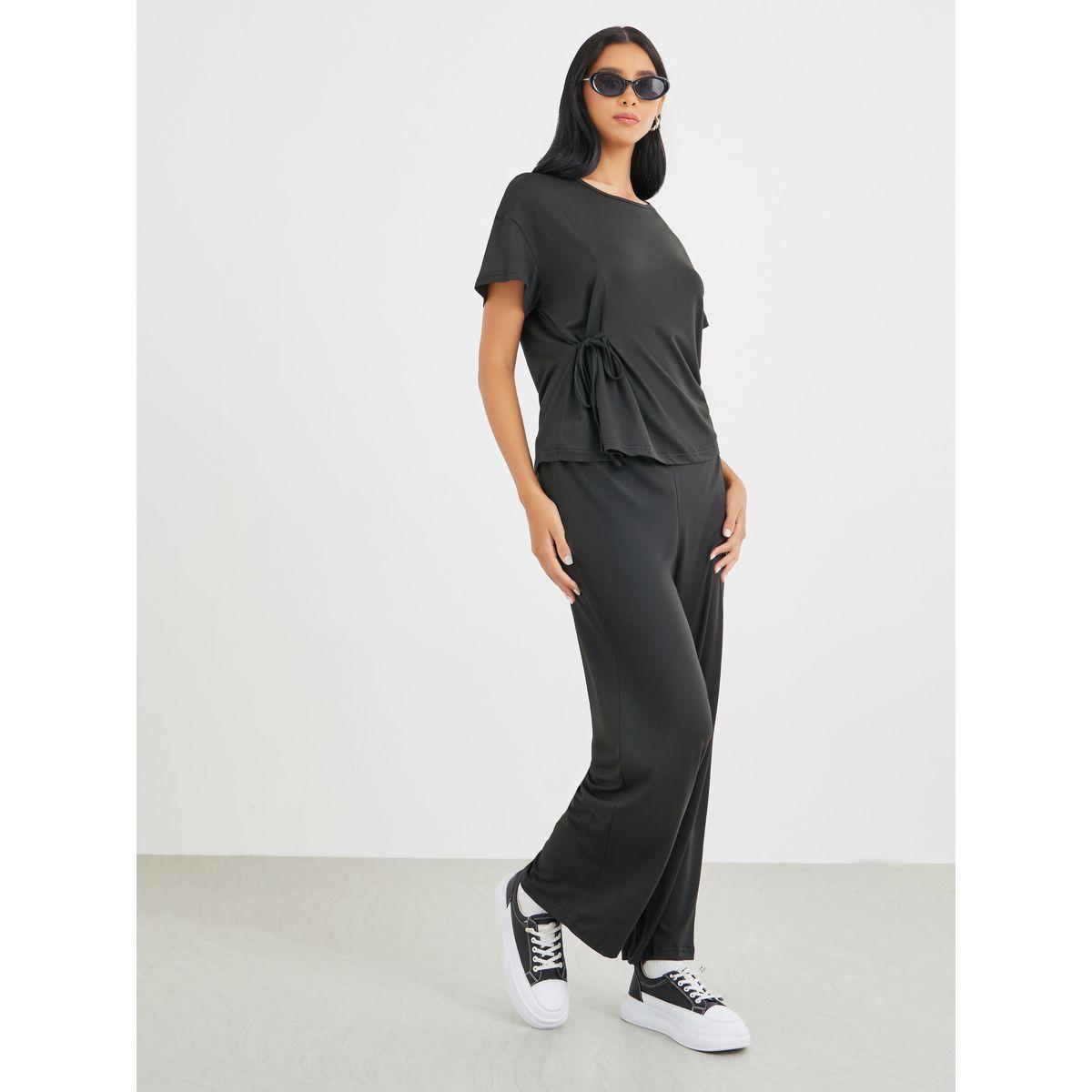 Styli Side Tie Short Sleeve Top and Pants Co-Ords-women-clothing-coordsets-image-2