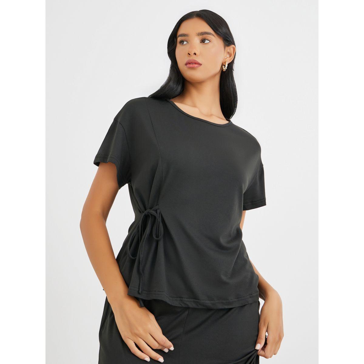 Styli Side Tie Short Sleeve Top and Pants Co-Ords-women-clothing-coordsets-image-3