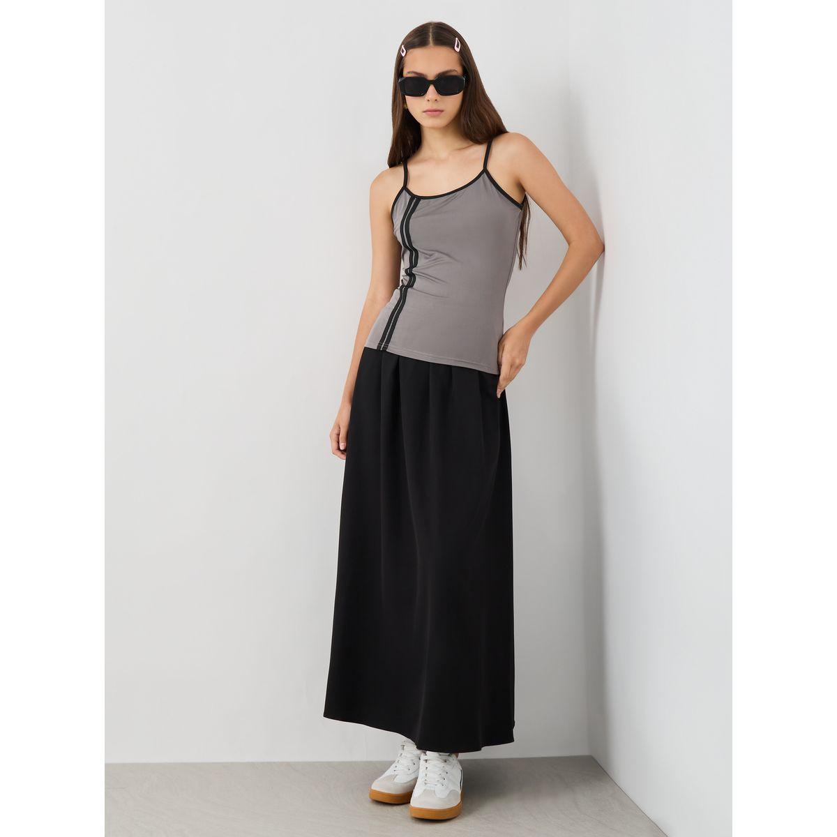 تنورة طويلة سادة بحافة واسعة وخصر مطاطي-women-clothing-bottoms-skirts-image-1