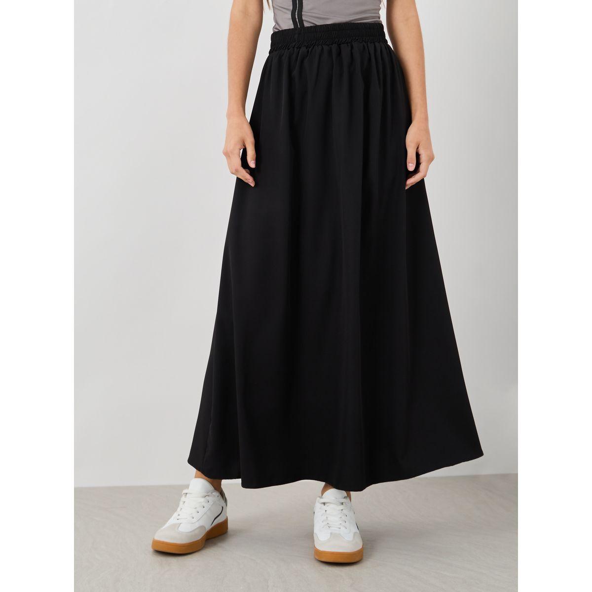 تنورة طويلة سادة بحافة واسعة وخصر مطاطي-women-clothing-bottoms-skirts-image-2