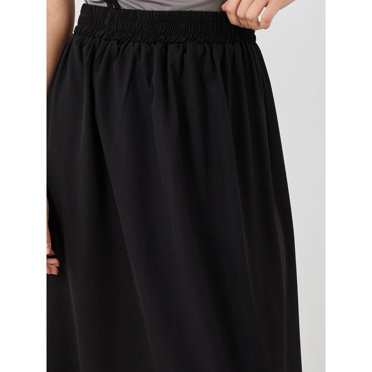 تنورة طويلة سادة بحافة واسعة وخصر مطاطي-women-clothing-bottoms-skirts-image-3
