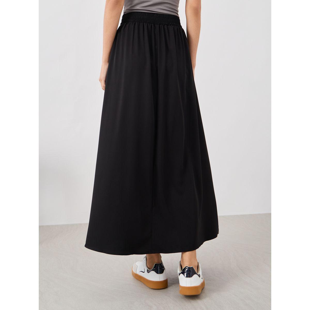 تنورة طويلة سادة بحافة واسعة وخصر مطاطي-women-clothing-bottoms-skirts-image-4