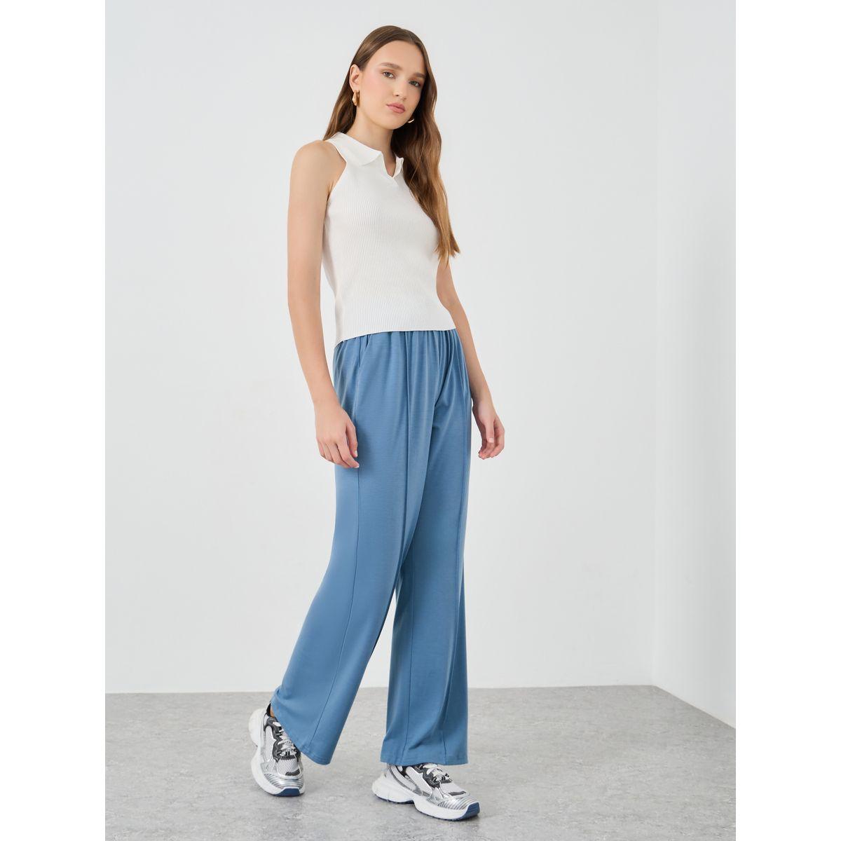 Styli Solid Mid Rise Relaxed Fit Pants with Pintuck Detail-women-clothing-bottoms-trousers-image-1