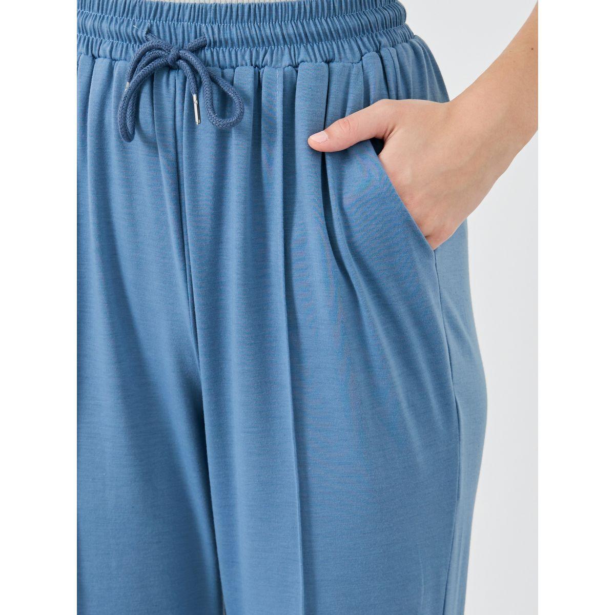 بنطال سادة بقصة مريحة وتفاصيل محزوزة-women-clothing-bottoms-trousers-image-3