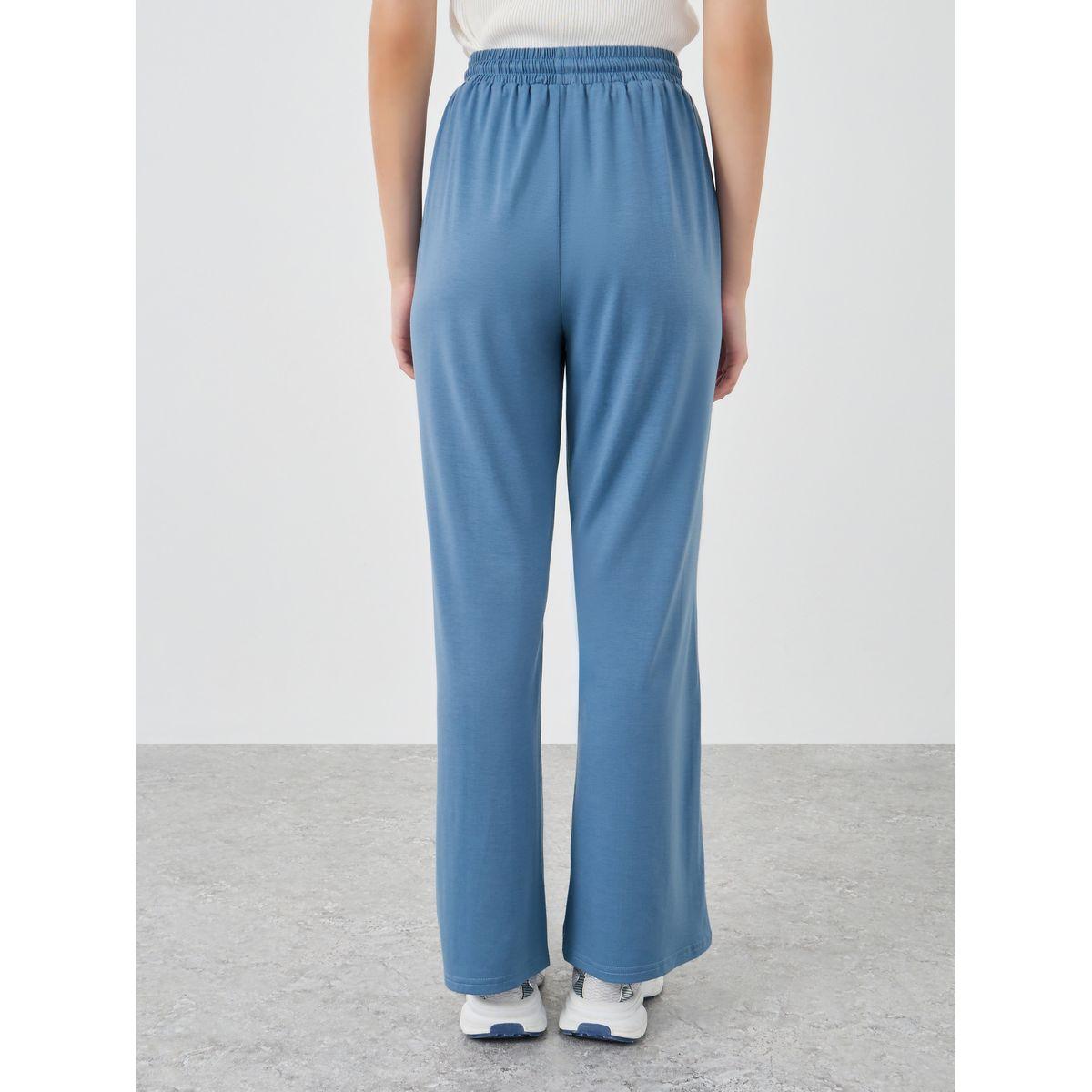 بنطال سادة بقصة مريحة وتفاصيل محزوزة-women-clothing-bottoms-trousers-image-4