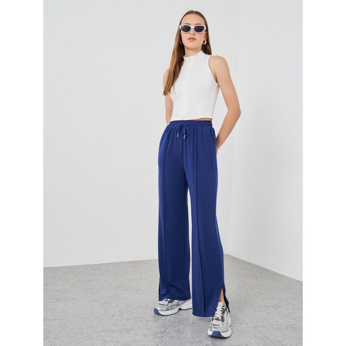 Styli Solid Wide Leg Cropped Split Hem Joggers-women-clothing-bottoms-joggers-image-1