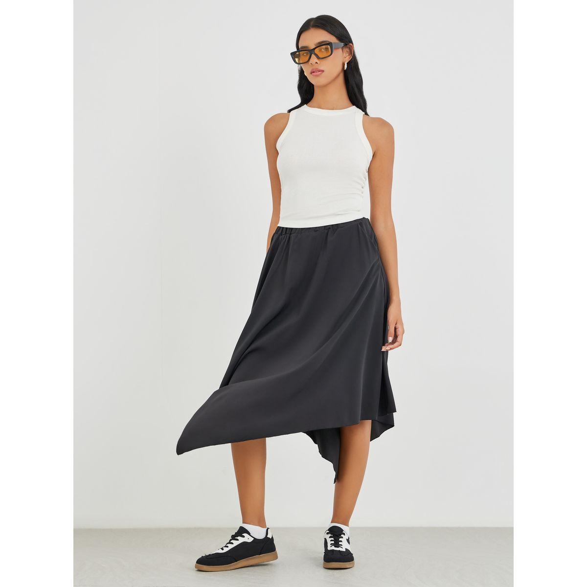 Styli Solid Asymmetric Hem Midi Skirt-women-clothing-bottoms-skirts-image-1