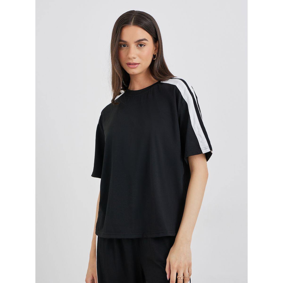 Styli Side Striped Panel Regular T-Shirt and Joggers Co-Ords-women-clothing-coordsets-image-3