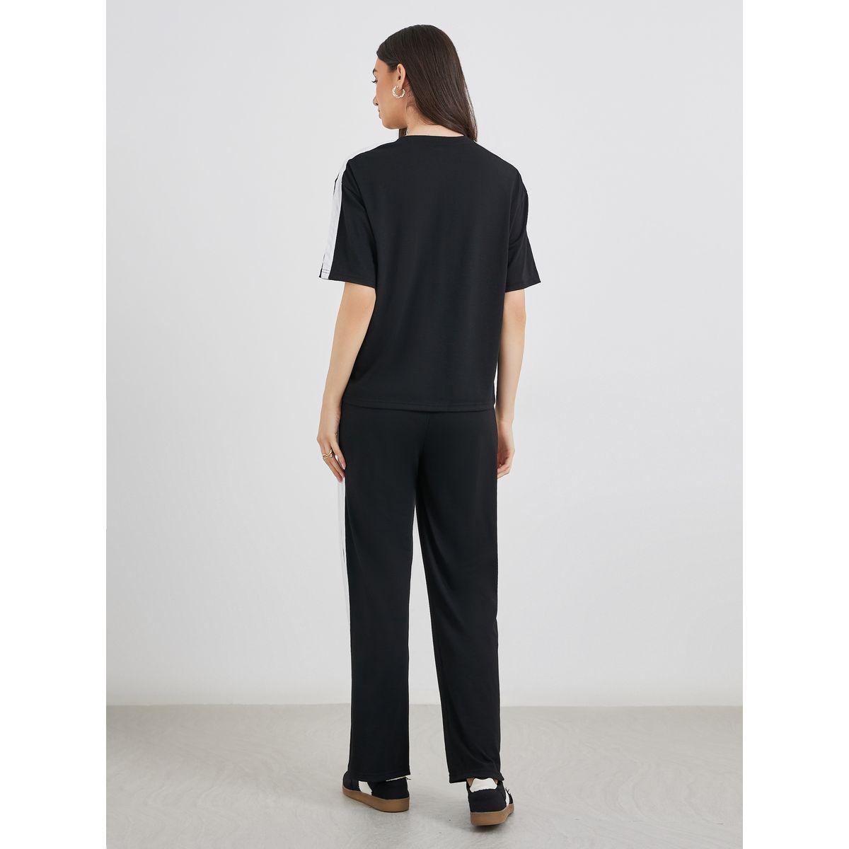 Styli Side Striped Panel Regular T-Shirt and Joggers Co-Ords-women-clothing-coordsets-image-6