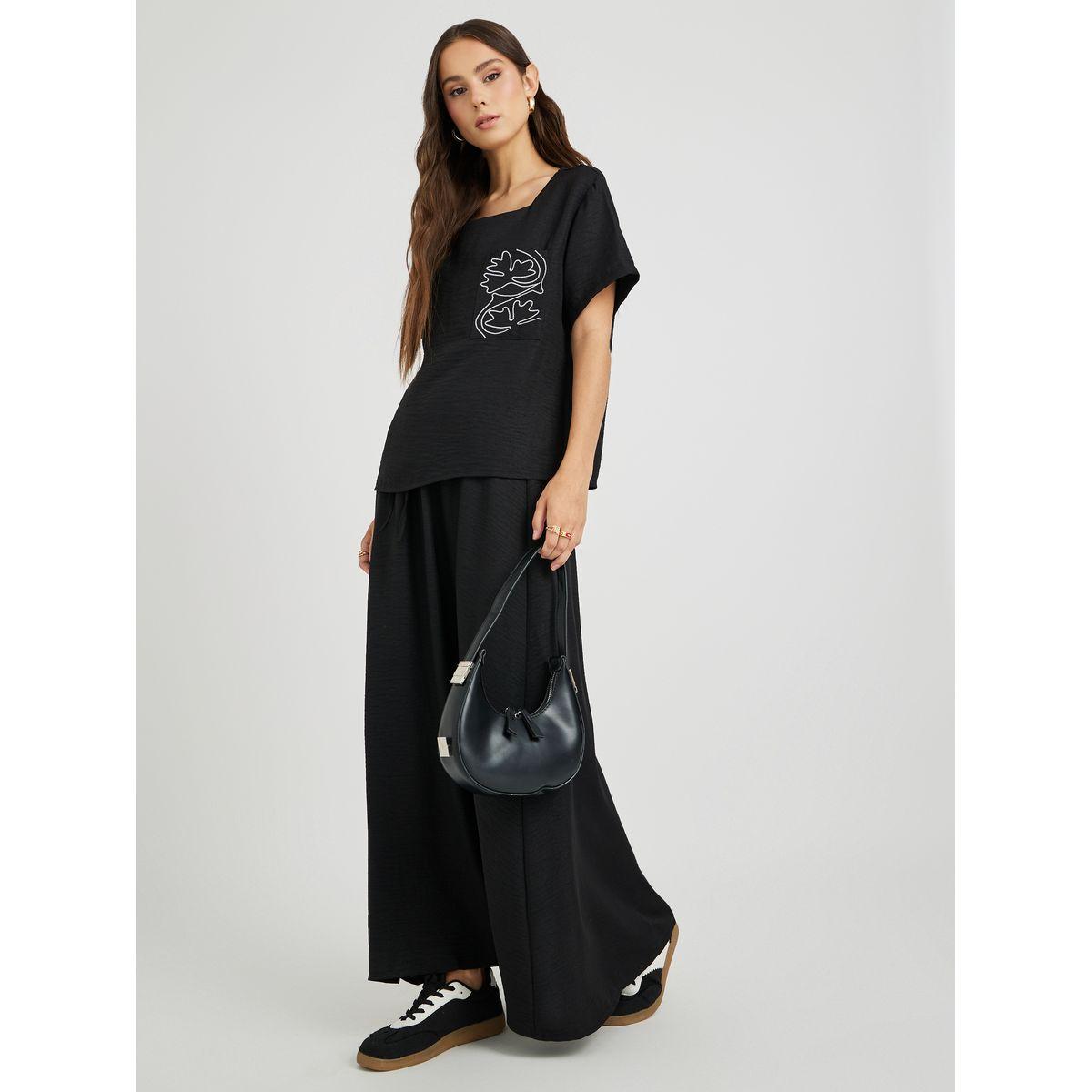 Styli Embroidered Square Neck Top and Drawstring Skirt Co-Ords-women-clothing-coordsets-image-1