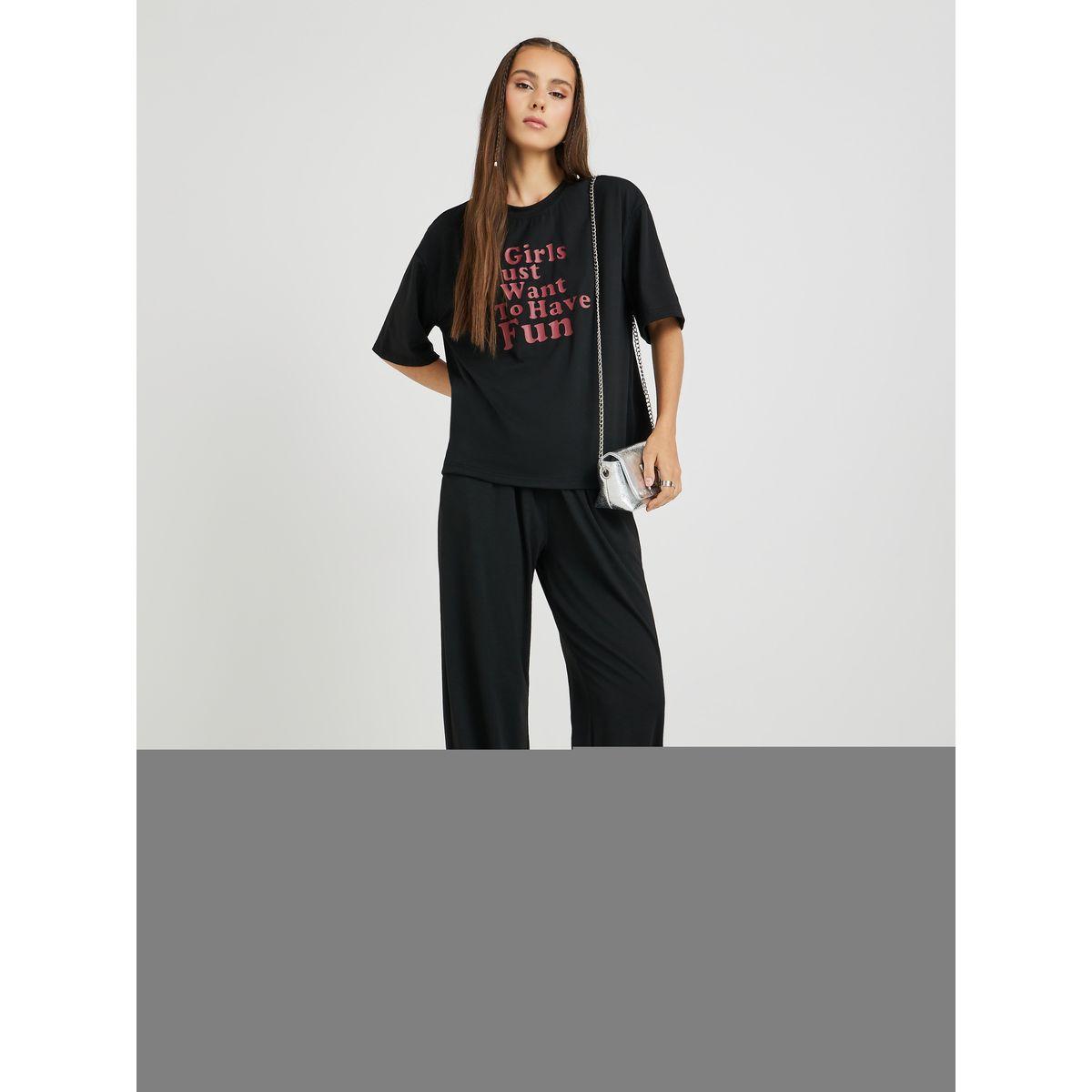 Styli Slogan Print Short Sleeve T-Shirt and Joggers Set-women-clothing-coordsets-image-1