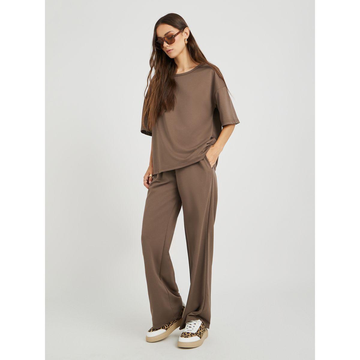 Styli Solid Dropped Shoulder T-Shirt and Loose Fit Pants Co-Ords-women-clothing-coordsets-image-2