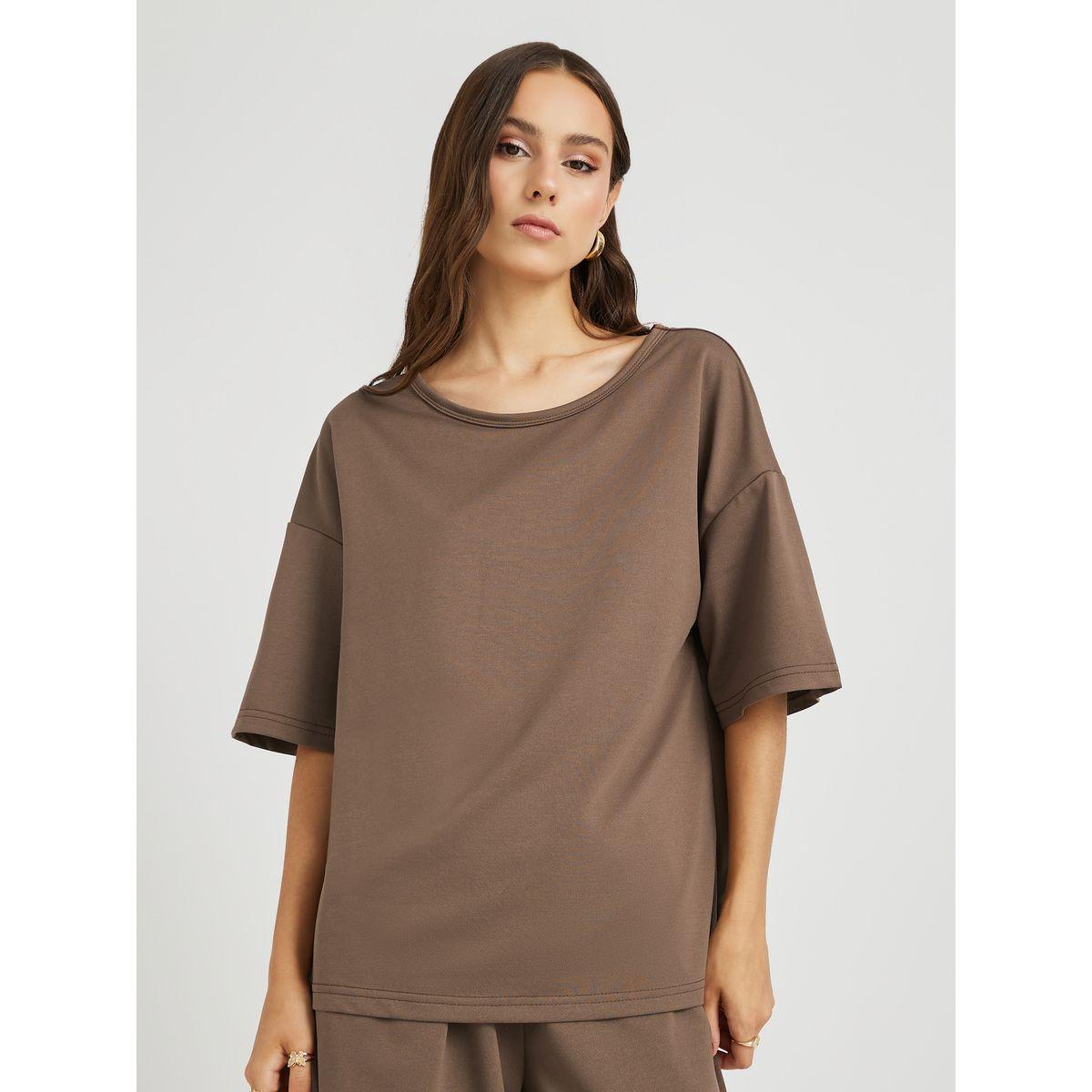Styli Solid Dropped Shoulder T-Shirt and Loose Fit Pants Co-Ords-women-clothing-coordsets-image-3
