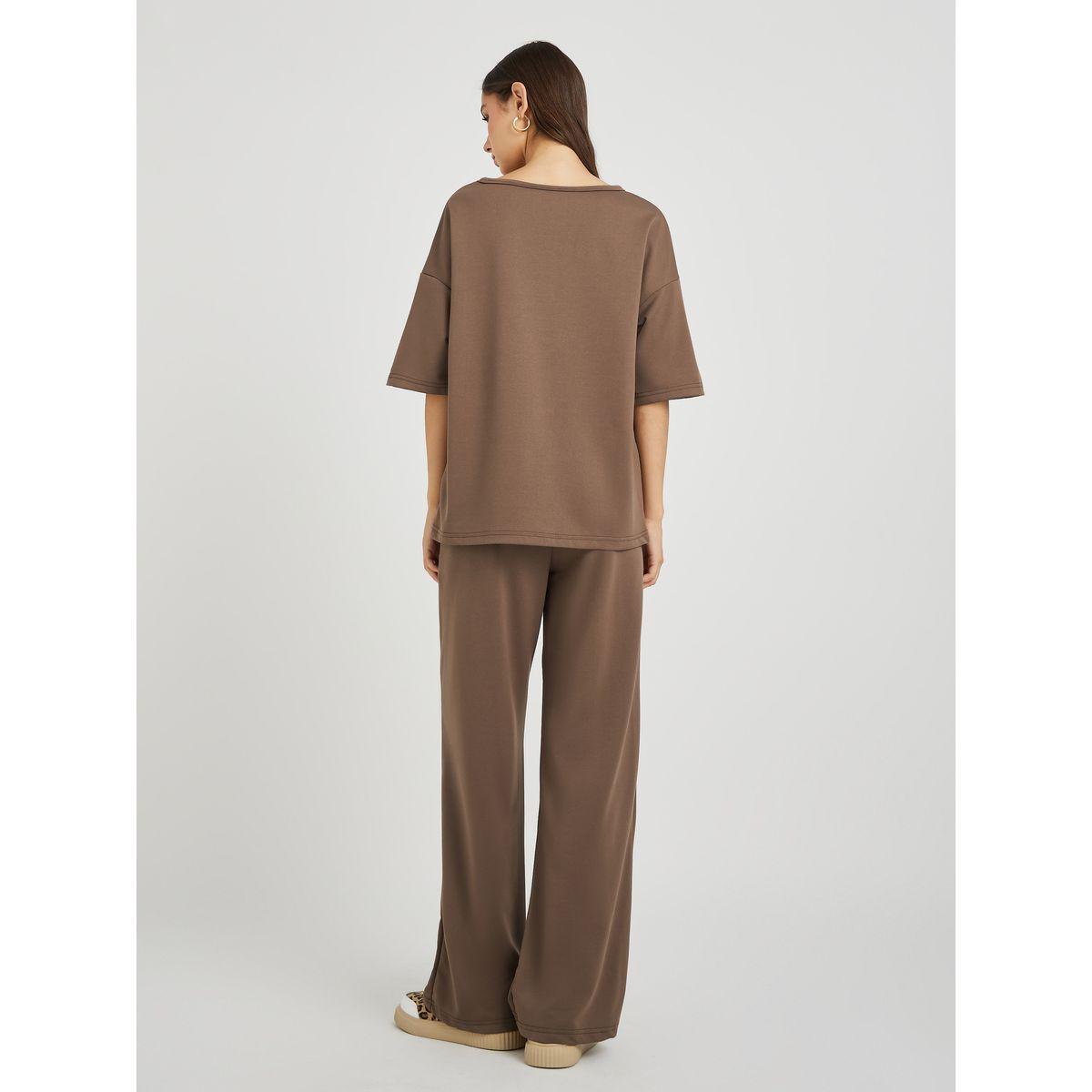 Styli Solid Dropped Shoulder T-Shirt and Loose Fit Pants Co-Ords-women-clothing-coordsets-image-6