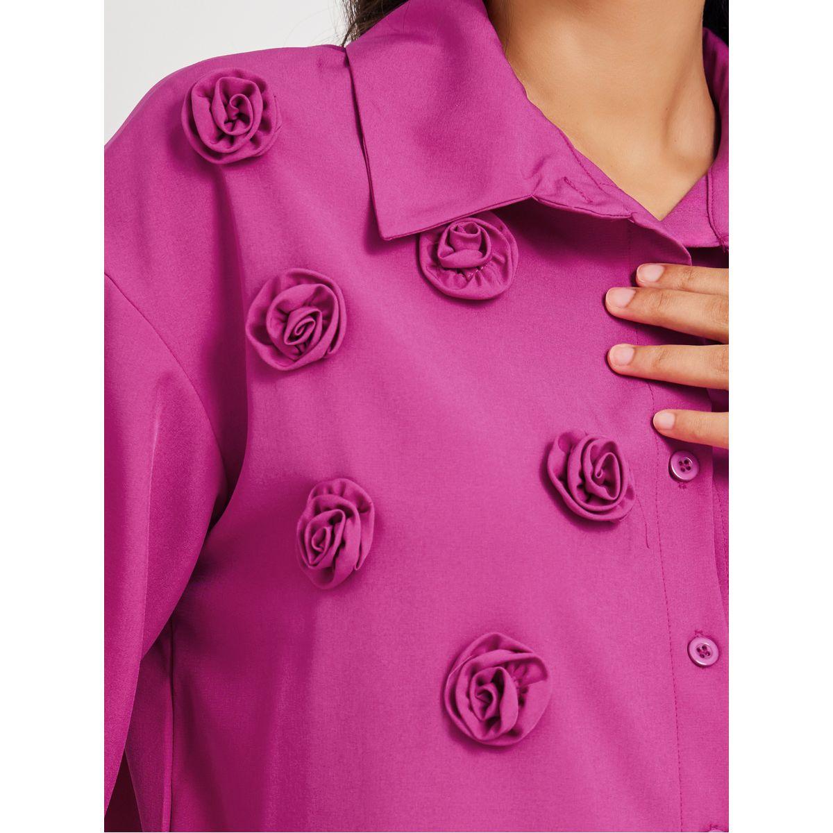 طقم منسق من بنطال وبلوزة بياقة سبريد منمقة بزهور-women-clothing-coordsets-image-4
