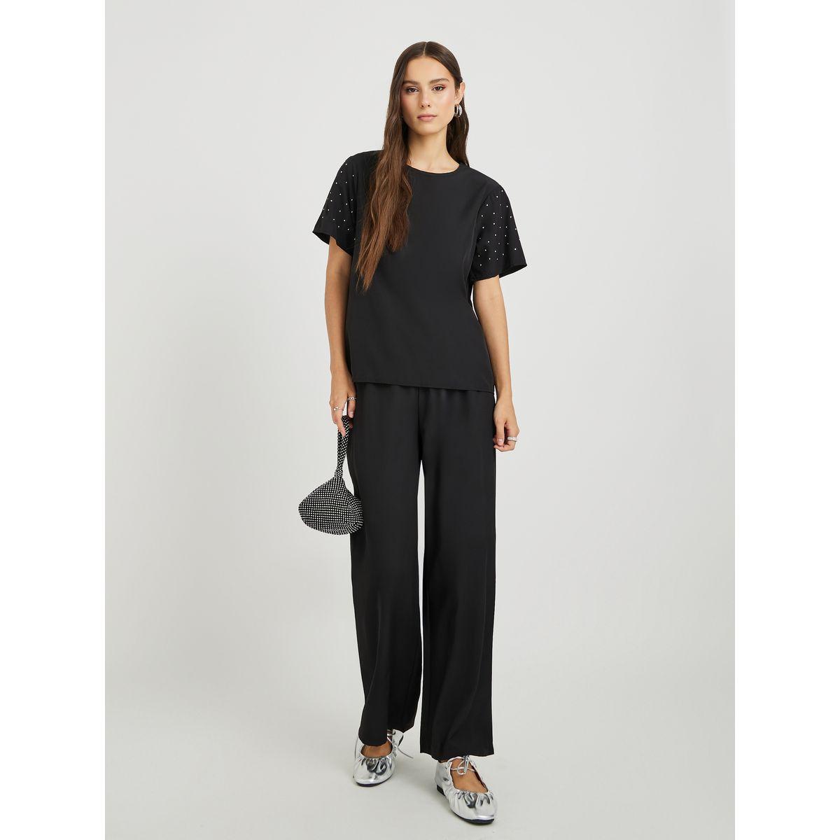 Styli Solid Short Sleeve T-Shirt and Pants Co-Ords-women-clothing-coordsets-image-1
