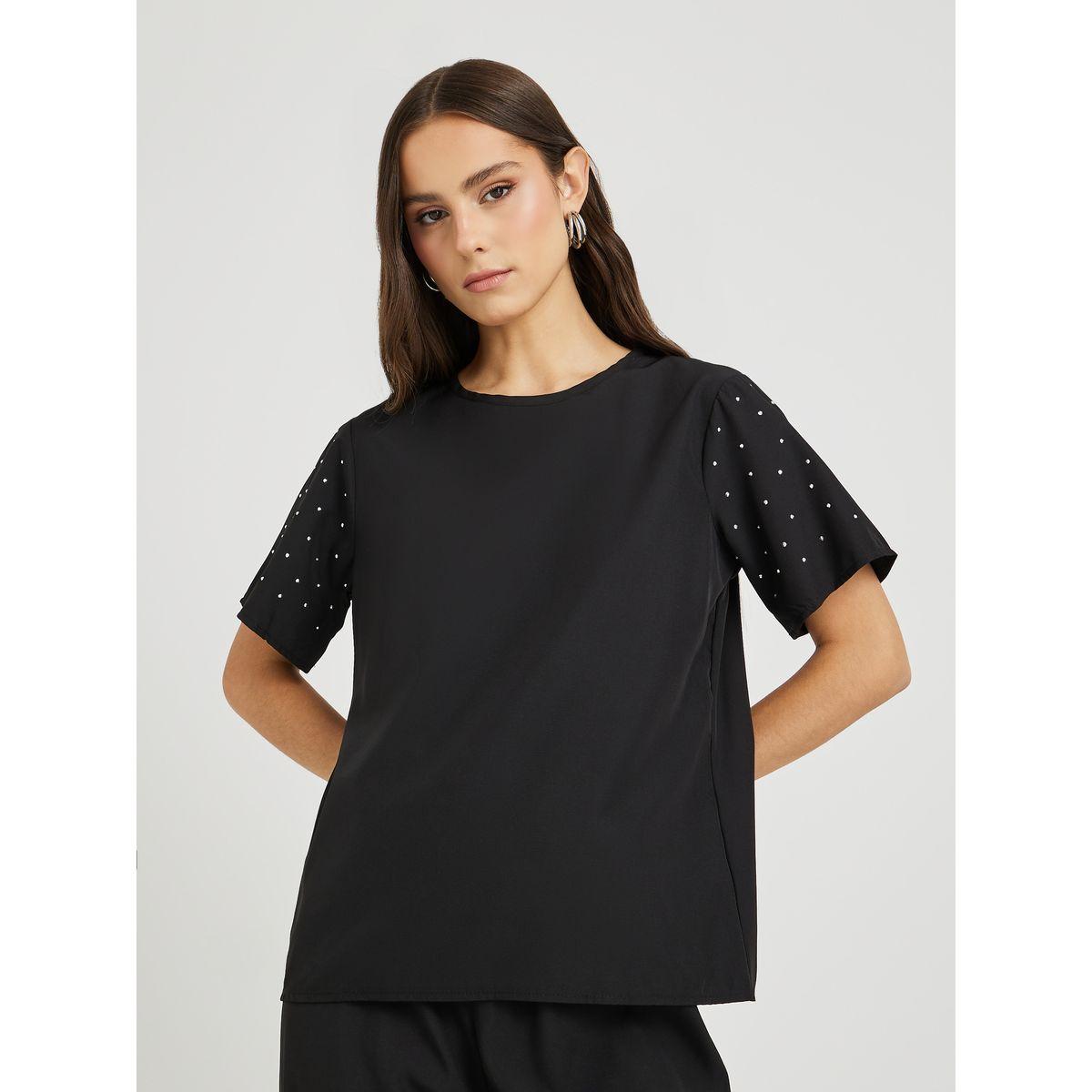 Styli Solid Short Sleeve T-Shirt and Pants Co-Ords-women-clothing-coordsets-image-2