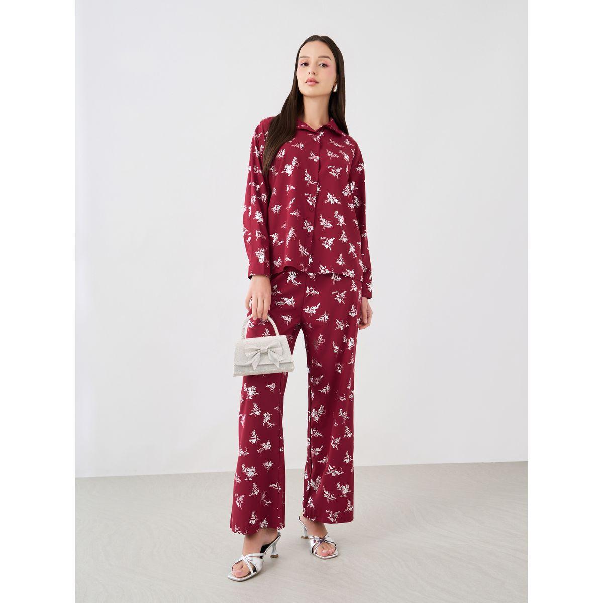 Styli Floral Printed Long Sleeve Shirt and Pants Co-Ords-women-clothing-coordsets-image-1