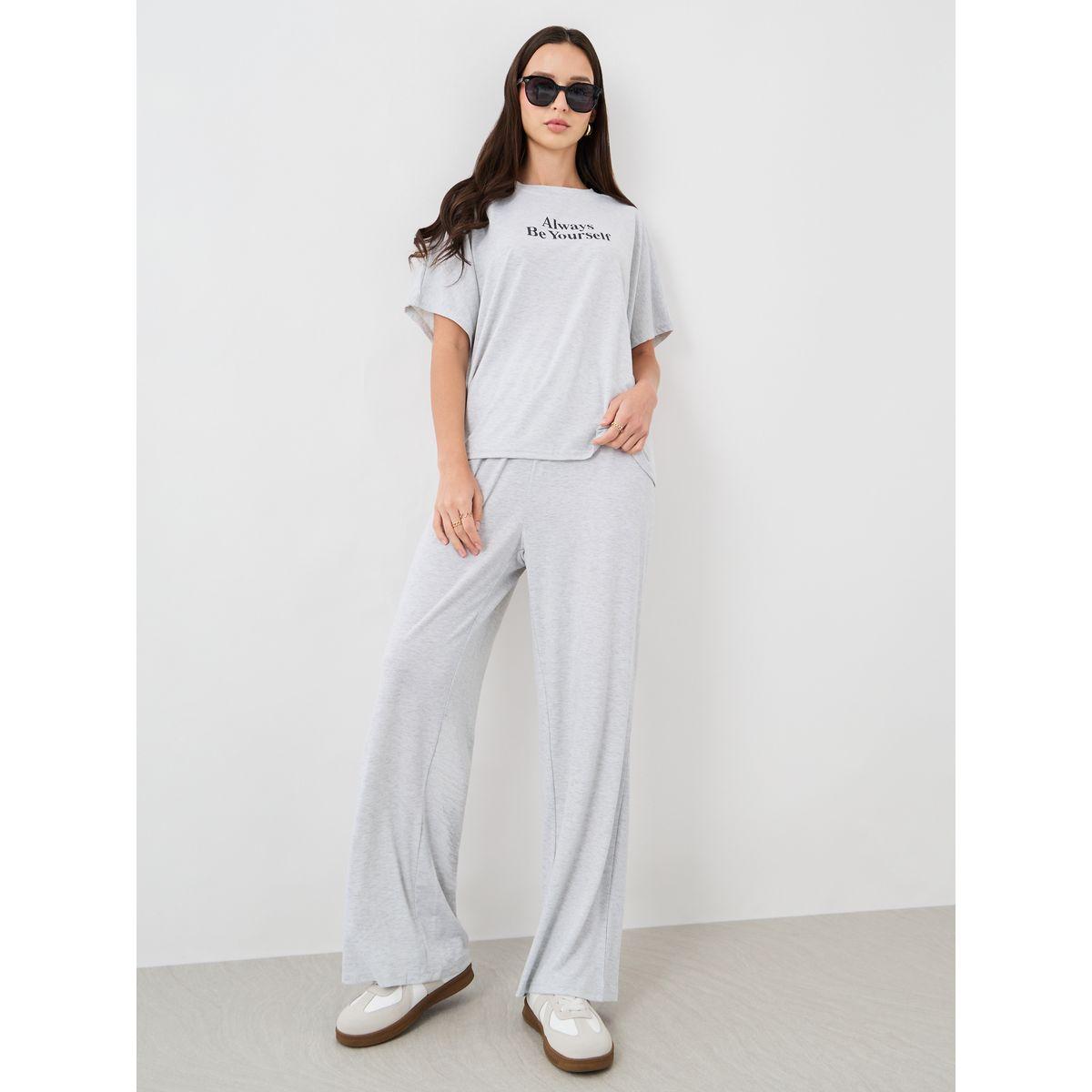 Styli Slogan Print Short Sleeve T-Shirt and Pants Co-Ords-women-clothing-coordsets-image-1