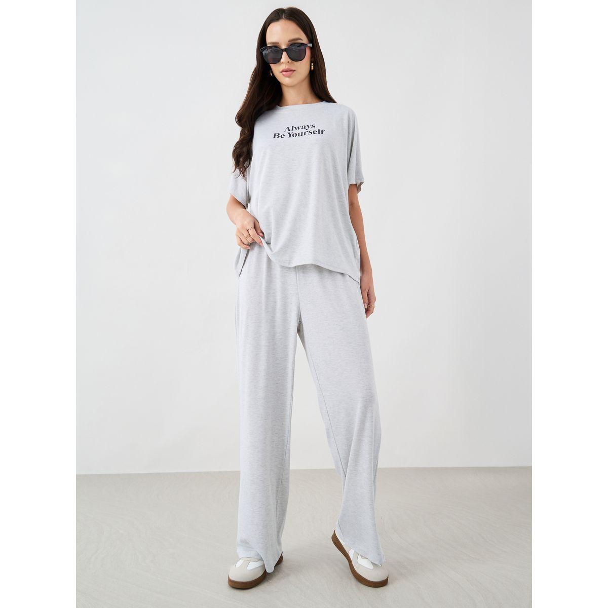 Styli Slogan Print Short Sleeve T-Shirt and Pants Co-Ords-women-clothing-coordsets-image-2