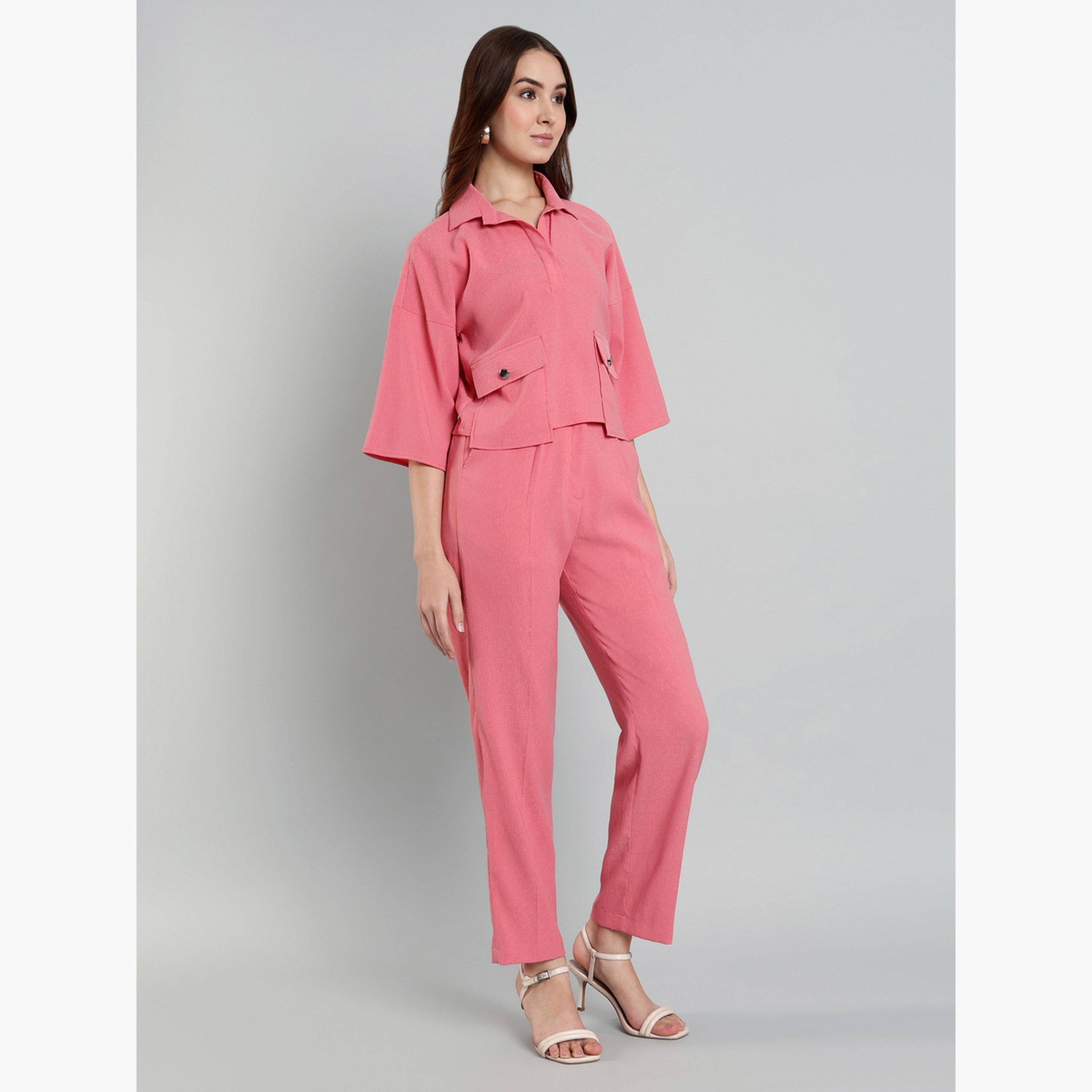 SYVA X Styli Women Pink Buttoned Shirt and Pants Co-Ords-women-clothing-coordsets-image-3