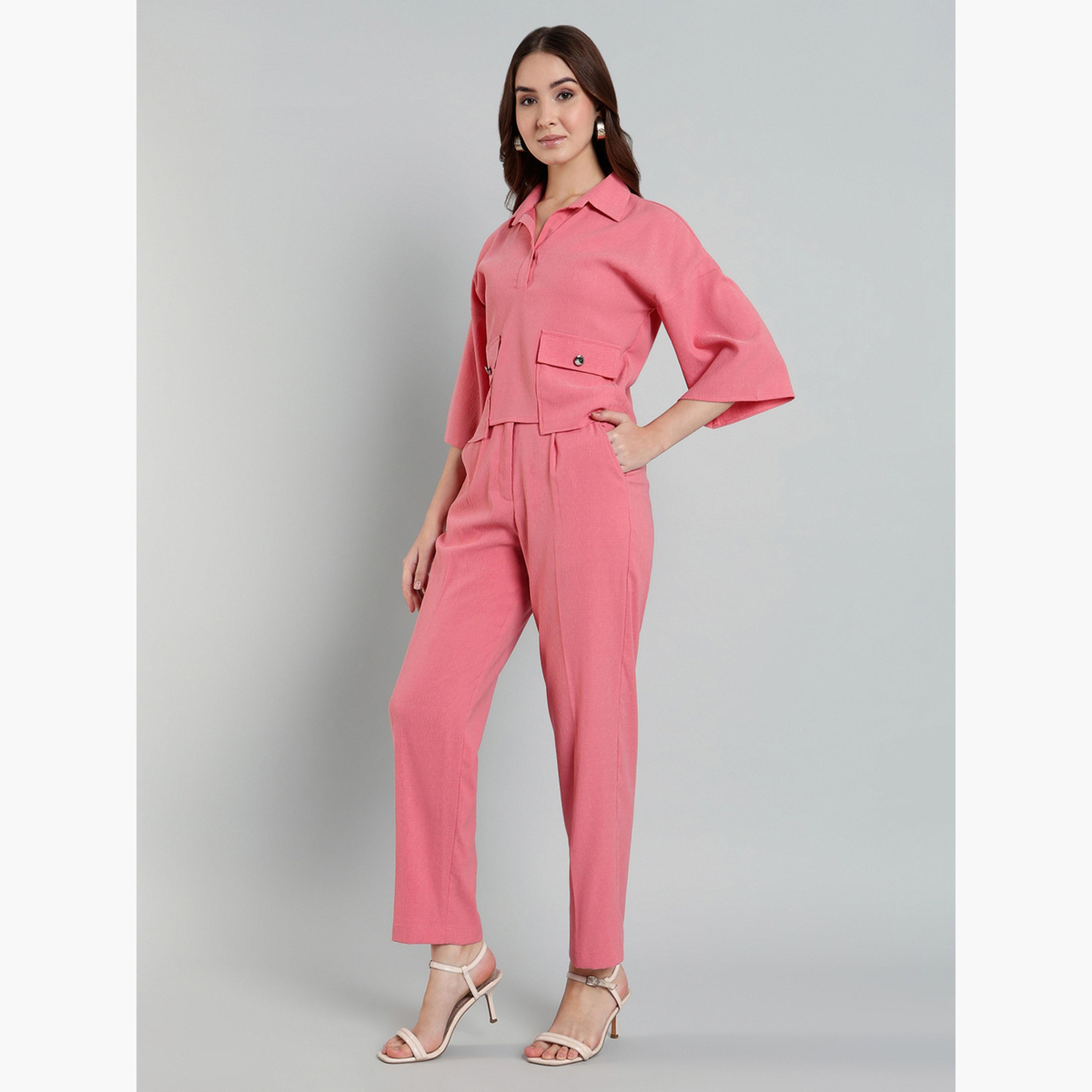 SYVA X Styli Women Pink Buttoned Shirt and Pants Co-Ords-women-clothing-coordsets-image-4