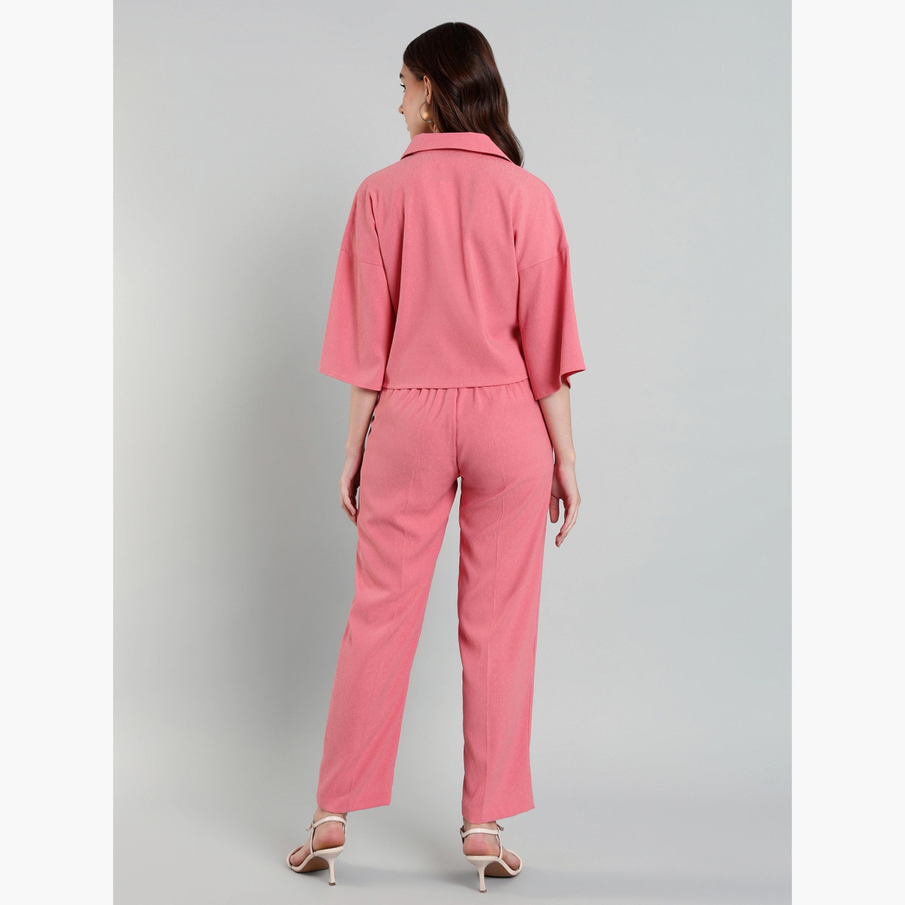 SYVA X Styli Women Pink Buttoned Shirt and Pants Co-Ords-women-clothing-coordsets-image-6
