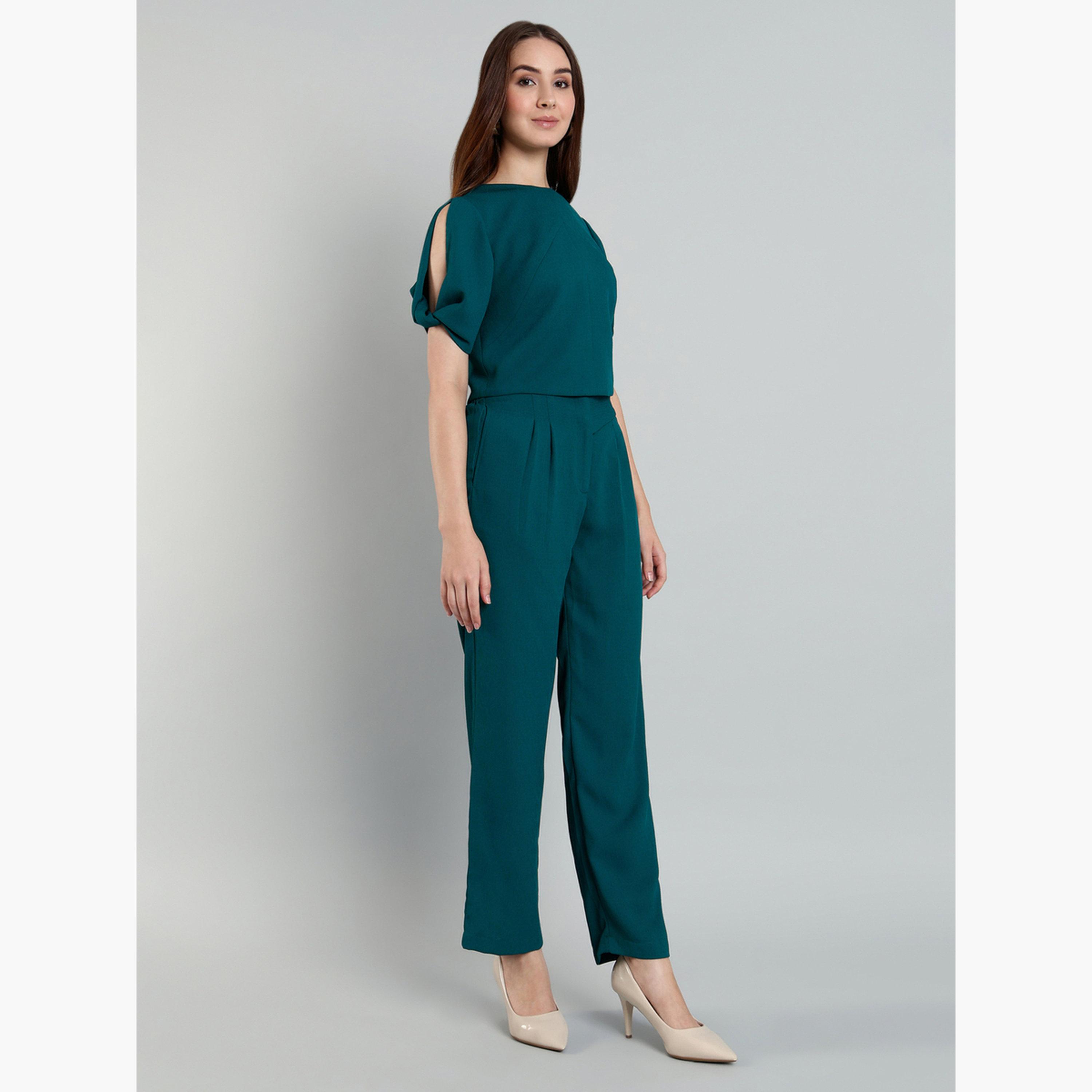 سيفا × ستايلي - قميص بأكمام منفوخة وبنطال باللون الأخضر-women-clothing-coordsets-image-2