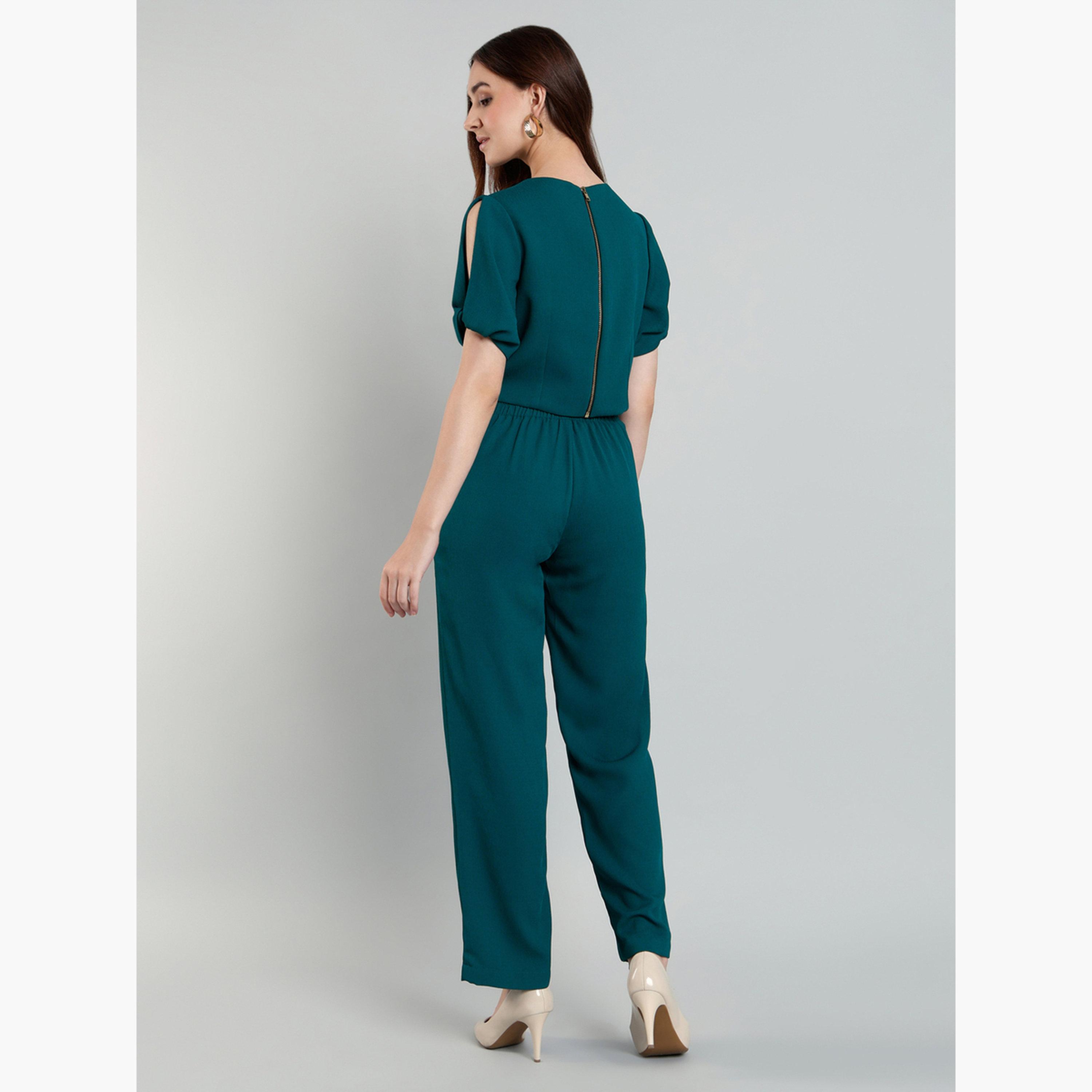 سيفا × ستايلي - قميص بأكمام منفوخة وبنطال باللون الأخضر-women-clothing-coordsets-image-5