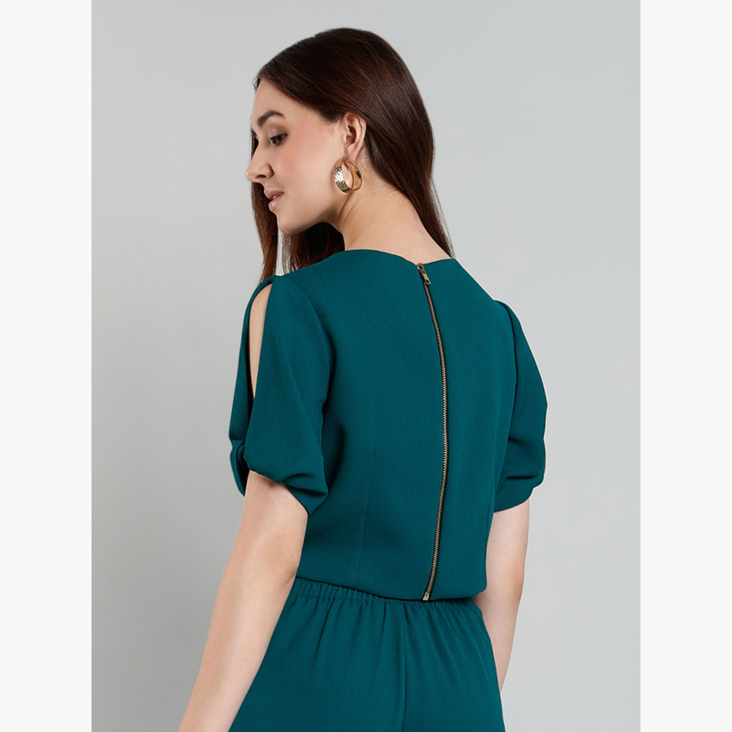 SYVA X Styli Green Puff Sleeves Top and Trousers Co-Ords-women-clothing-coordsets-image-6
