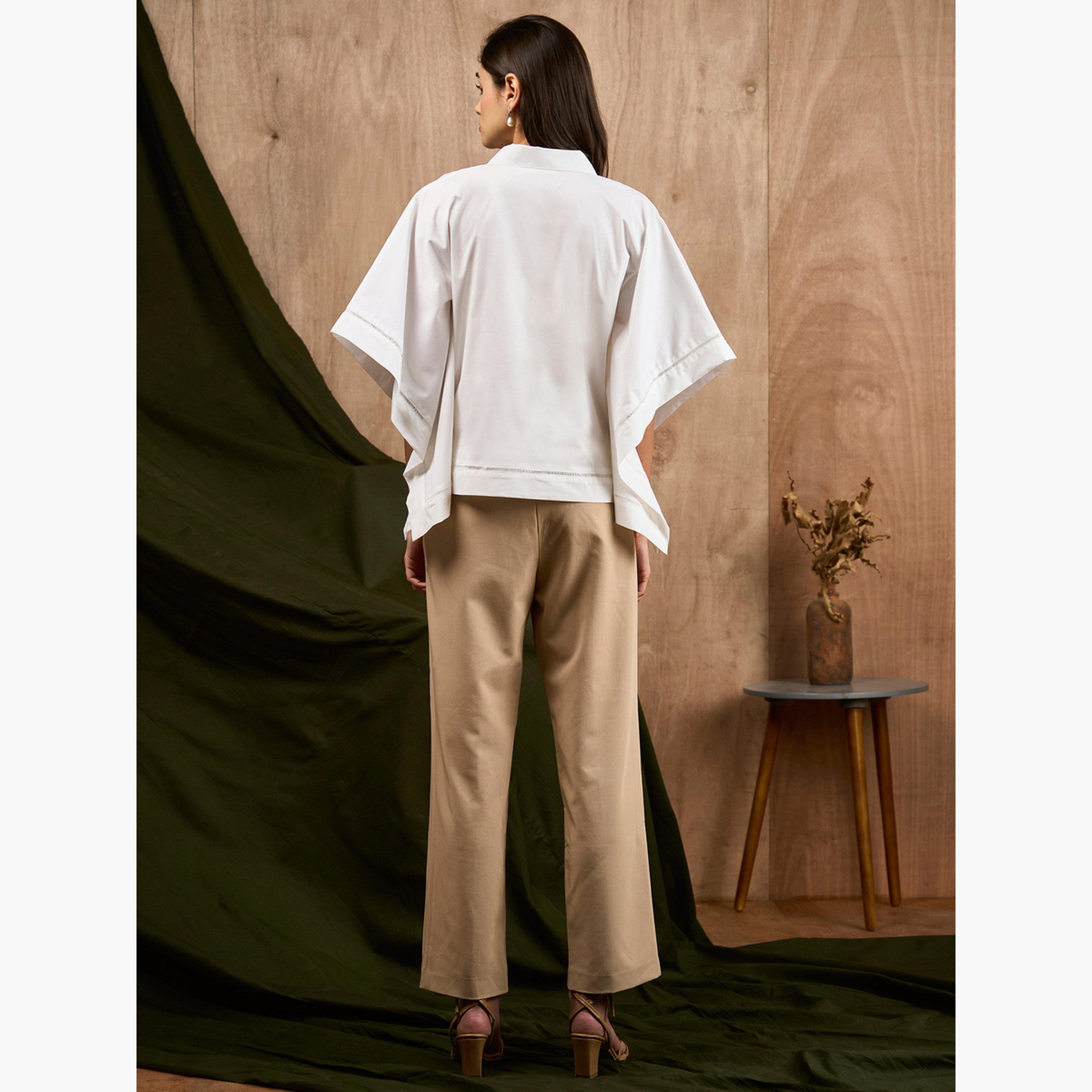 سيفا × ستايلي - قفطان أبيض بأكمام قصيرة مع تفاصيل دانتيل-women-clothing-shirtsandblouses-blouses-image-2