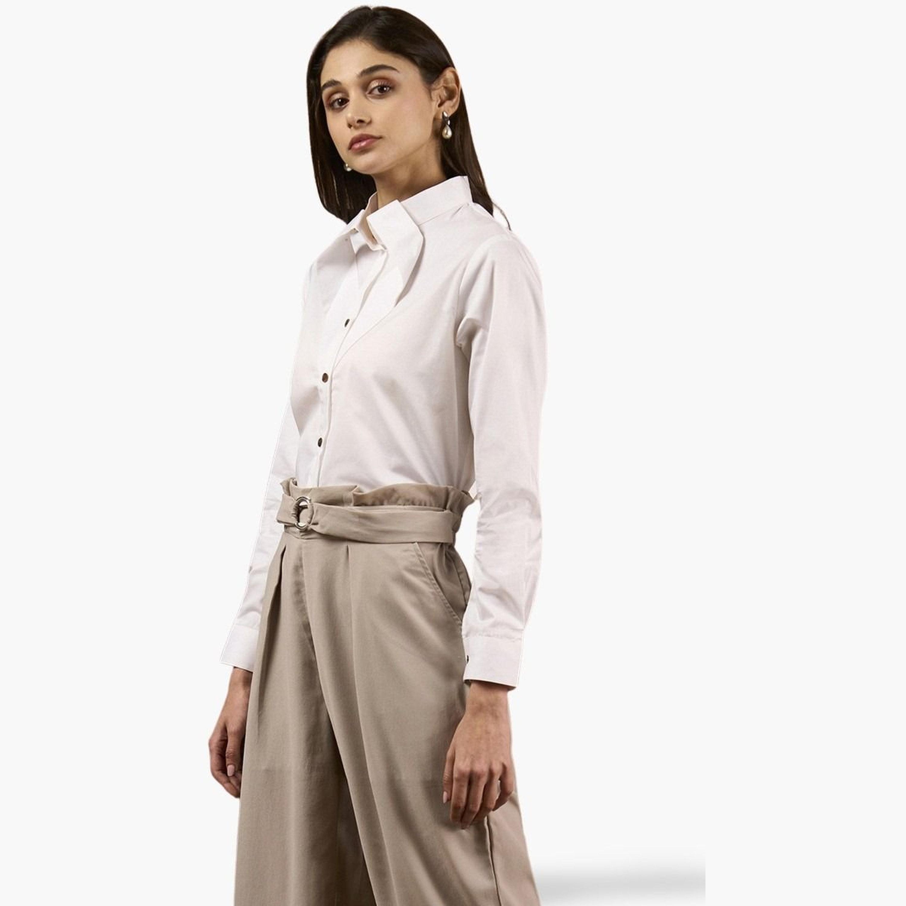 SYVA X Styli White Twisted Collar Buttoned Shirt-women-clothing-shirtsandblouses-shirts-image-1