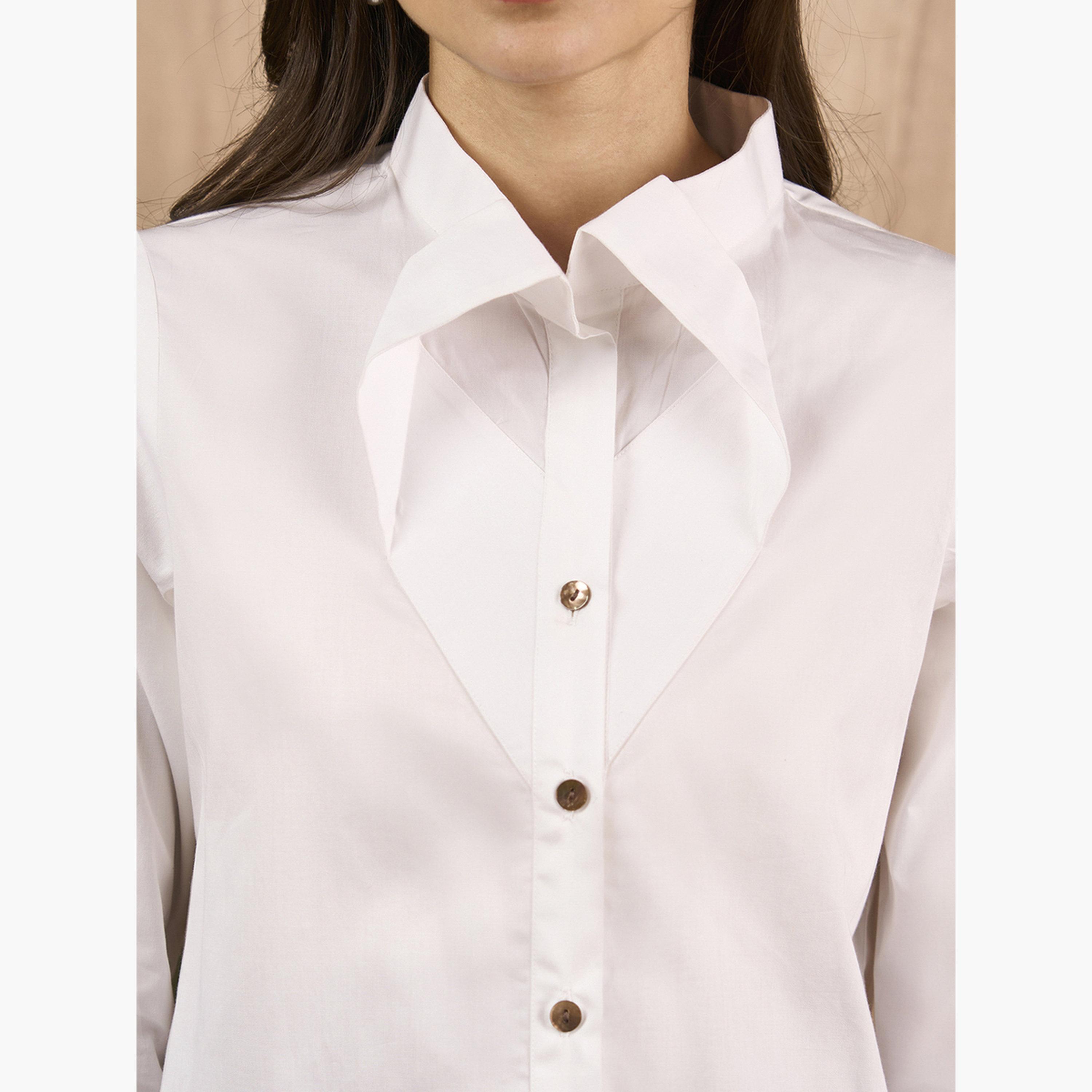 SYVA X Styli White Twisted Collar Buttoned Shirt-women-clothing-shirtsandblouses-shirts-image-5