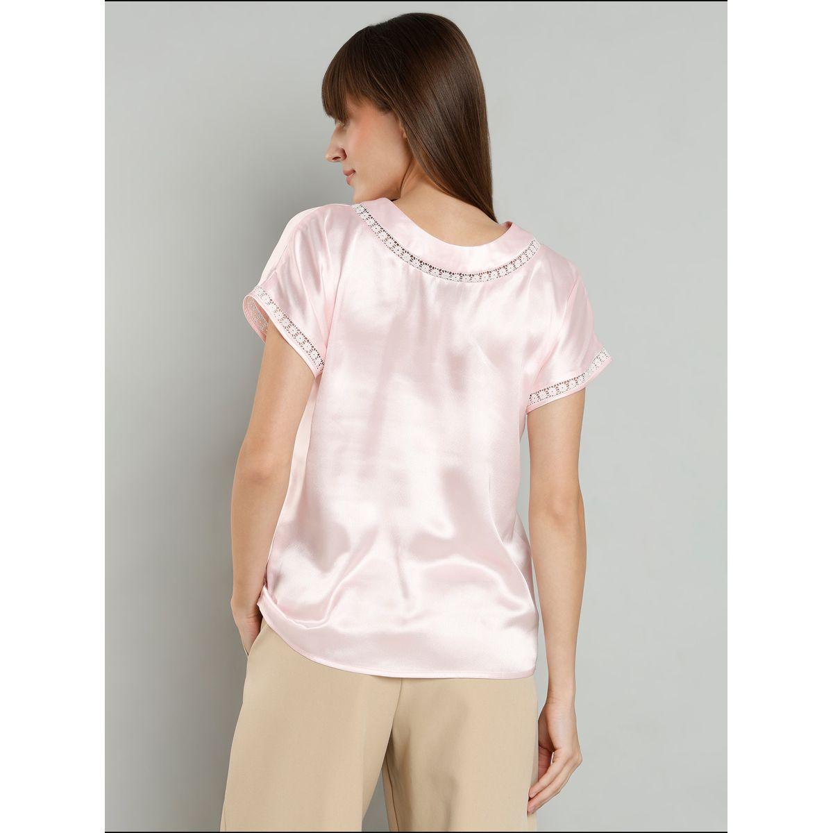 بلوزة ساتان بأكمام قصيرة مع تفاصيل دانتيل-women-clothing-shirtsandblouses-blouses-image-5
