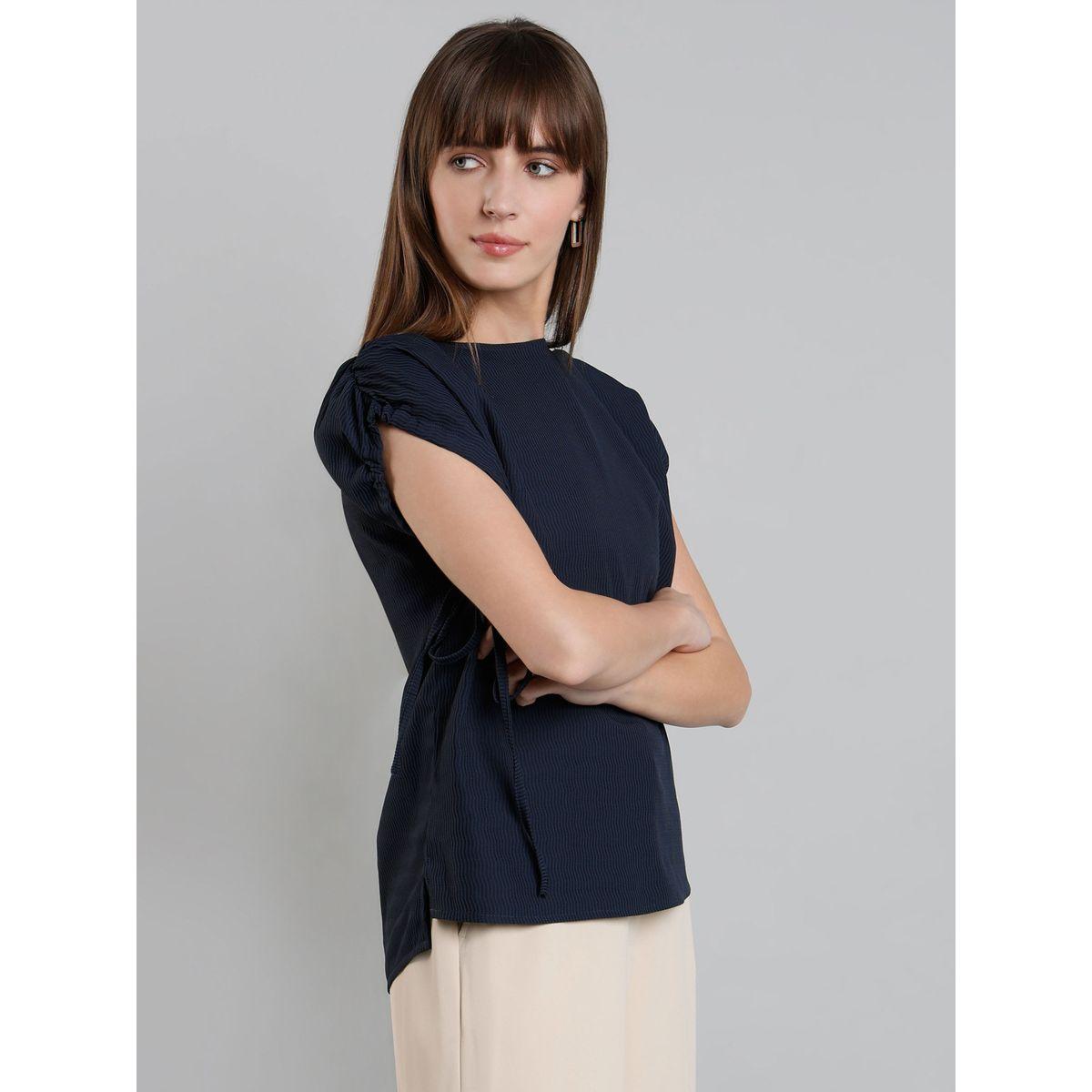 SYVA Striped Short Sleeve Top with Ruched Detail-women-clothing-shirtsandblouses-blouses-image-3