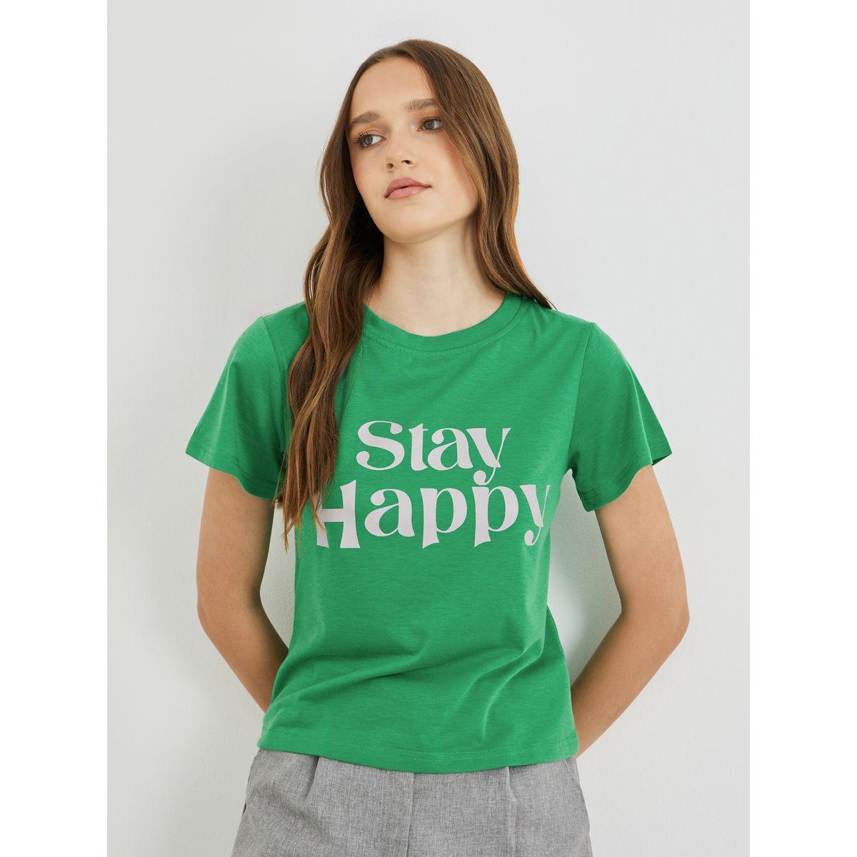 تيشيرت بطبعة كتابة وأكمام قصيرة-women-clothing-tshirts-image-1