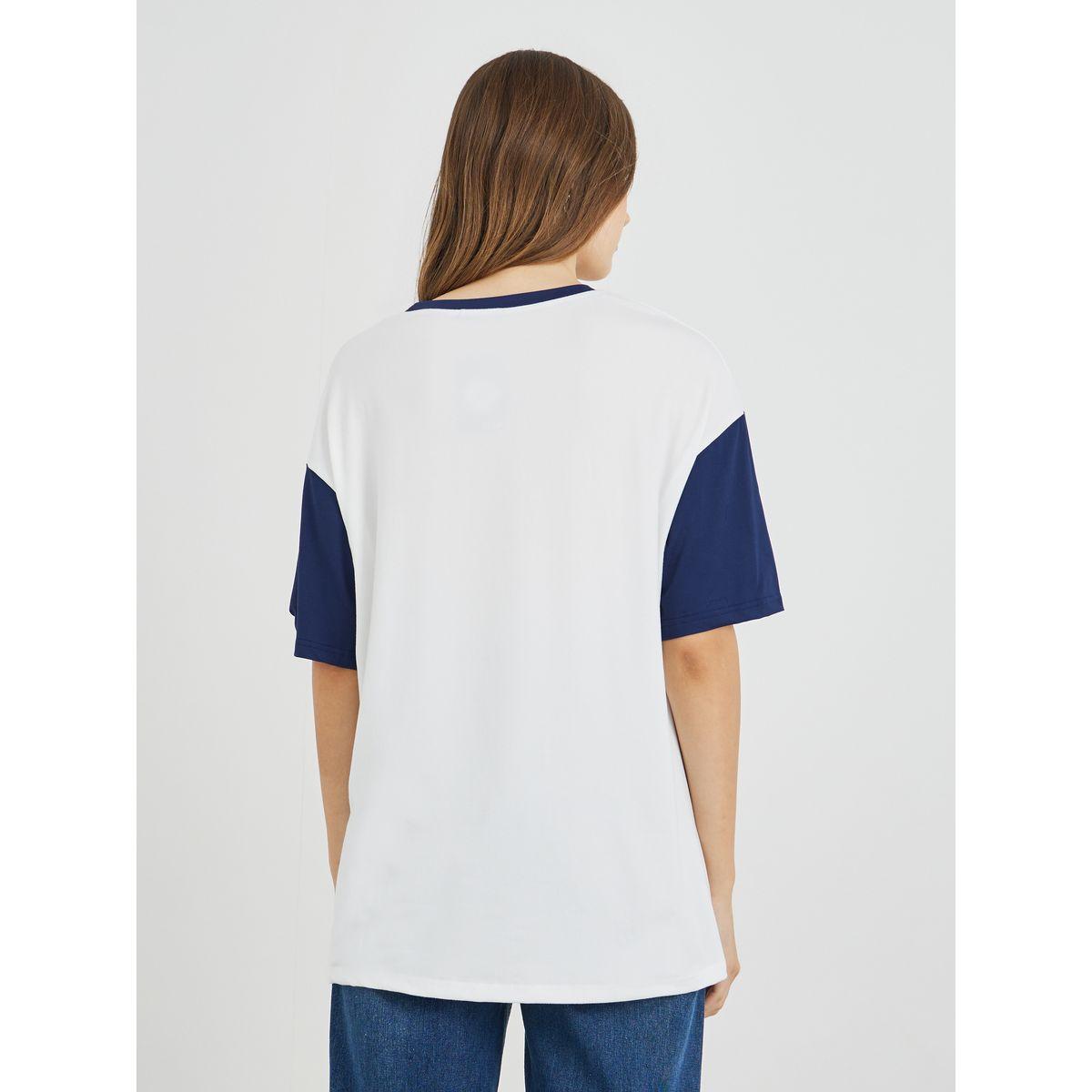 Styli Slogan Print Color Block Round Neck T-Shirt-women-clothing-tshirts-image-4
